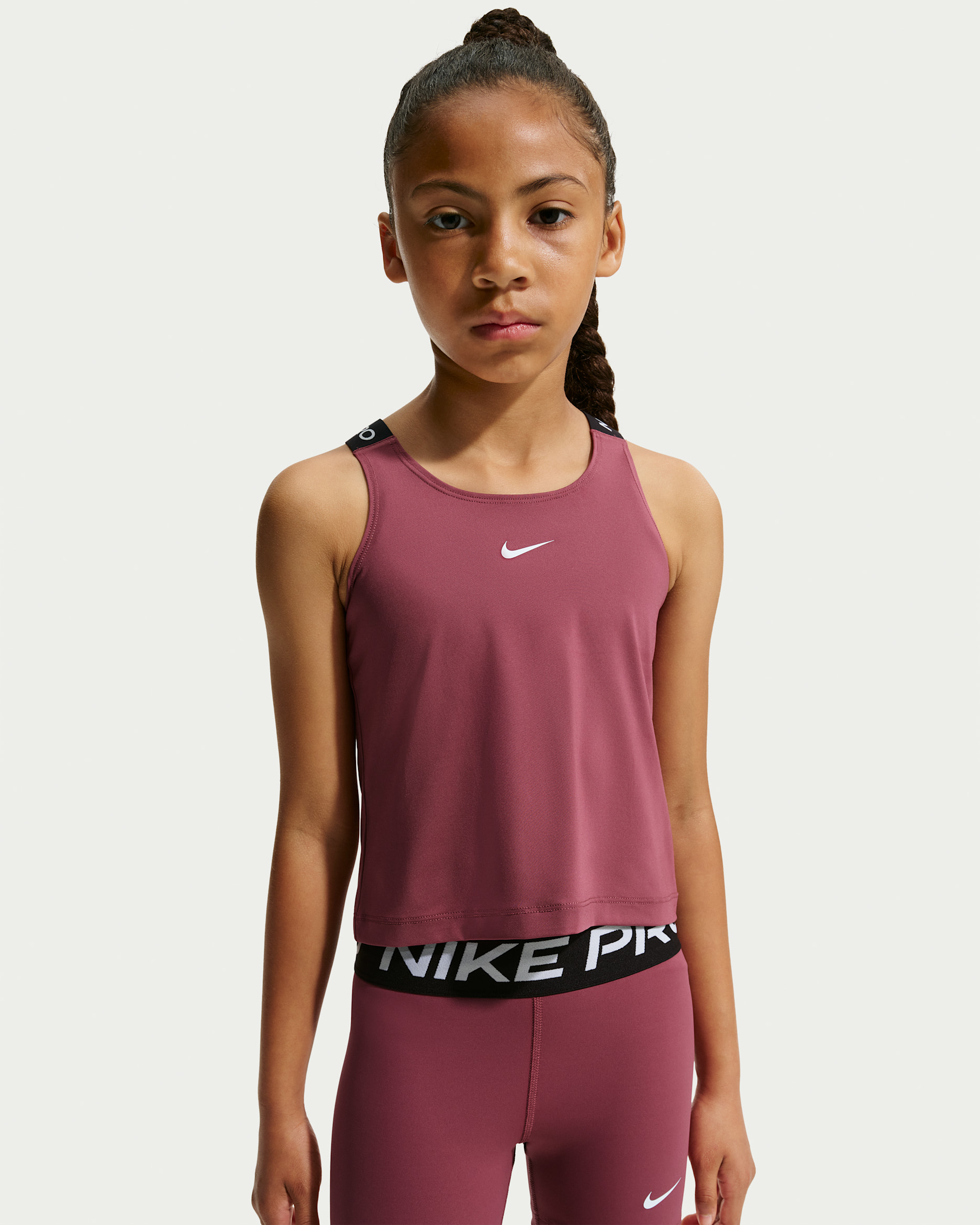 Camiseta de tirantes Dri-FIT para niñas talla grande Nike Pro - Rosa humo/Blanco