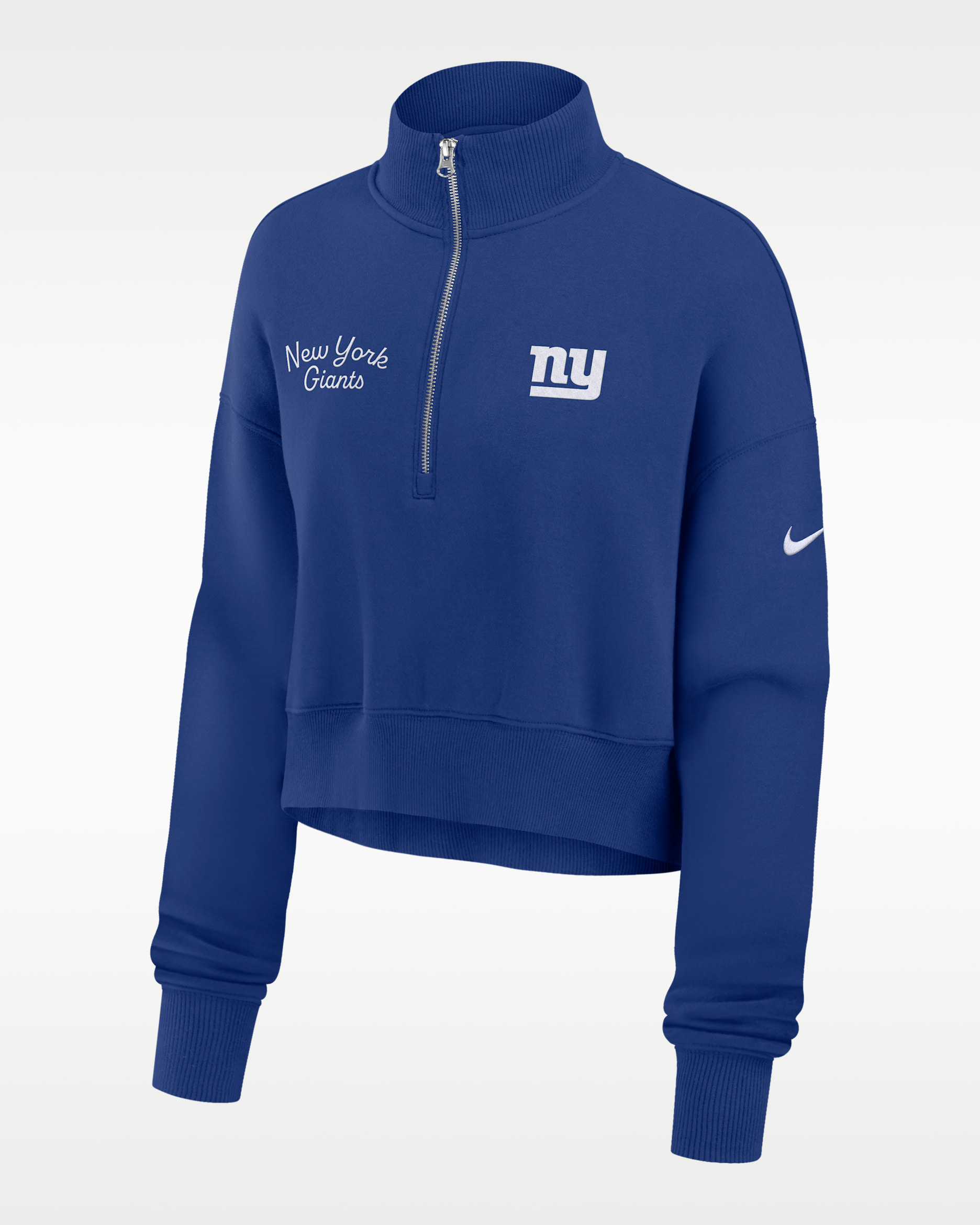 Sudadera de cuello redondo Nike de la NFL cropped con cierre de 1/4 para mujer New York Giants Phoenix - Royal