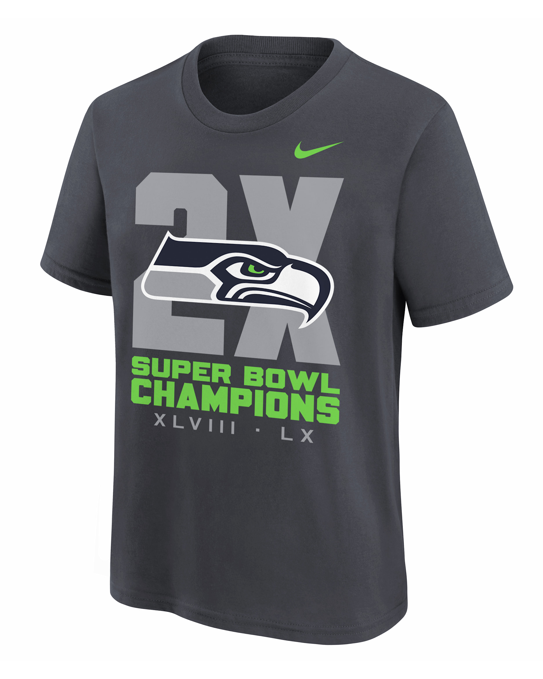 Seattle Seahawks Super Bowl LX Champions Seven-Time Champs Big Kids' Nike NFL T-Shirt - Anthracite