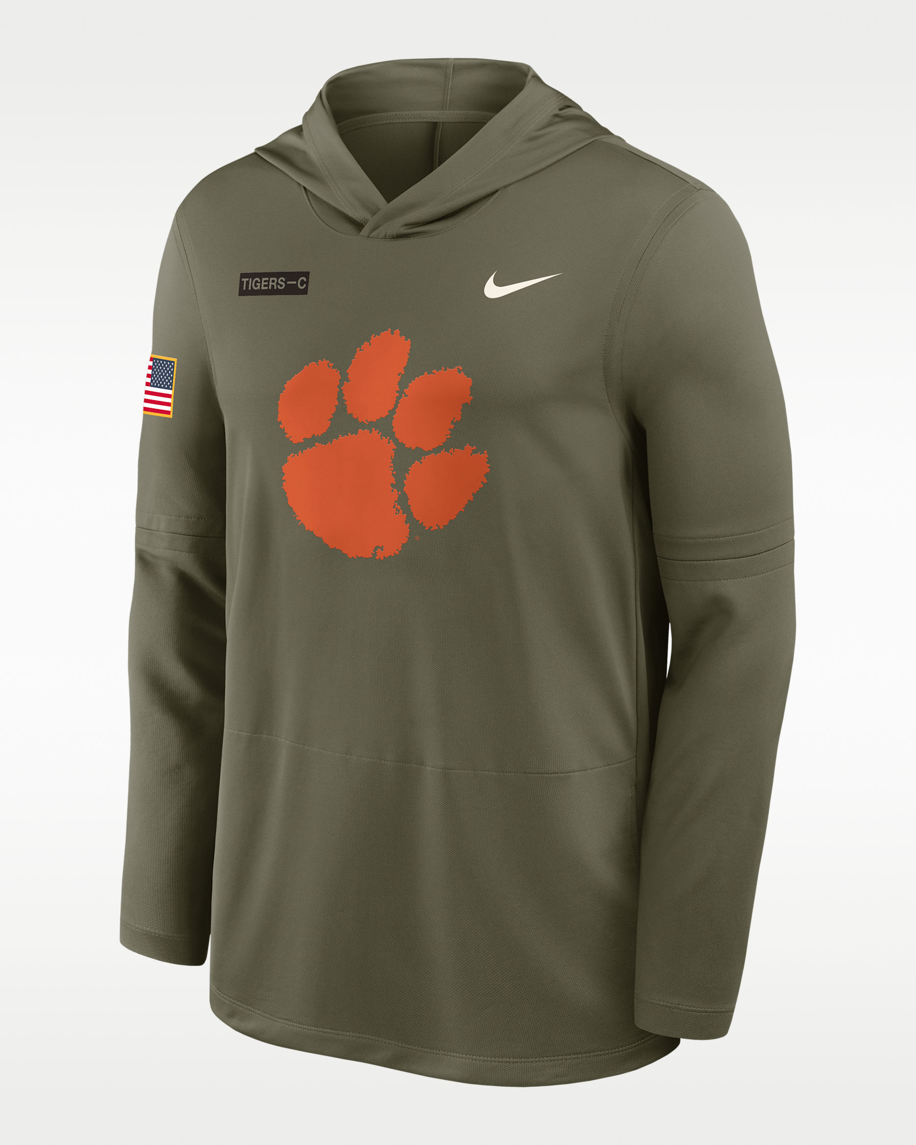 Clemson 2025 Military Appreciation Men's Nike Dri-FIT College Long-Sleeve Hooded Top - Olive