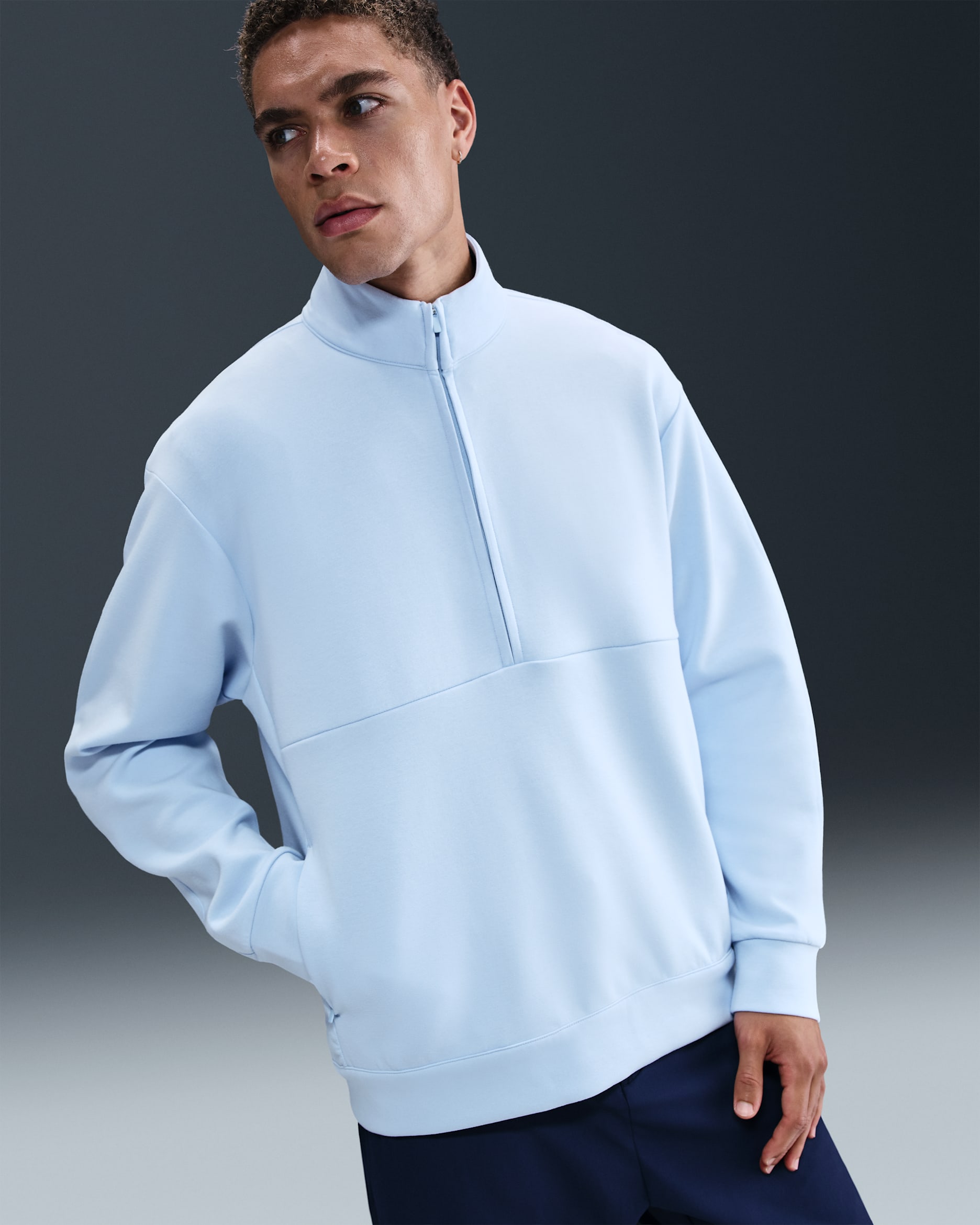 Playera Dri-FIT de medio cierre para hombre Nike 24.7 ImpossiblySoft - Azul celestino/Azul de trabajo