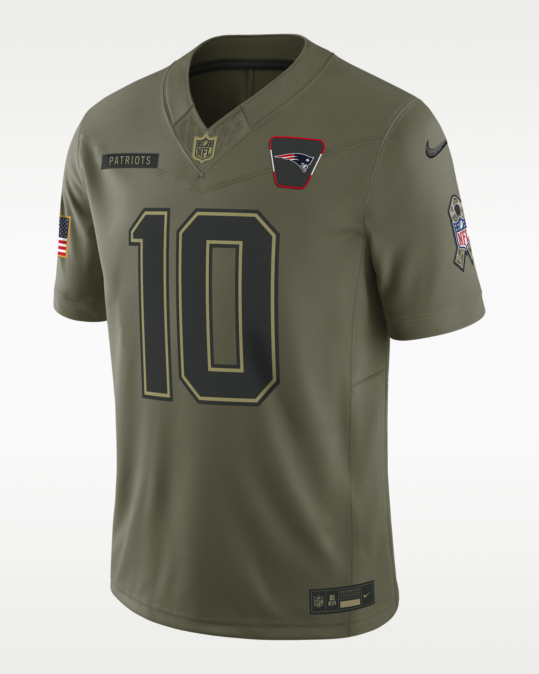Drake Maye New England Patriots Salute to Service Men's Nike Dri-FIT NFL Limited Jersey - Medium Olive