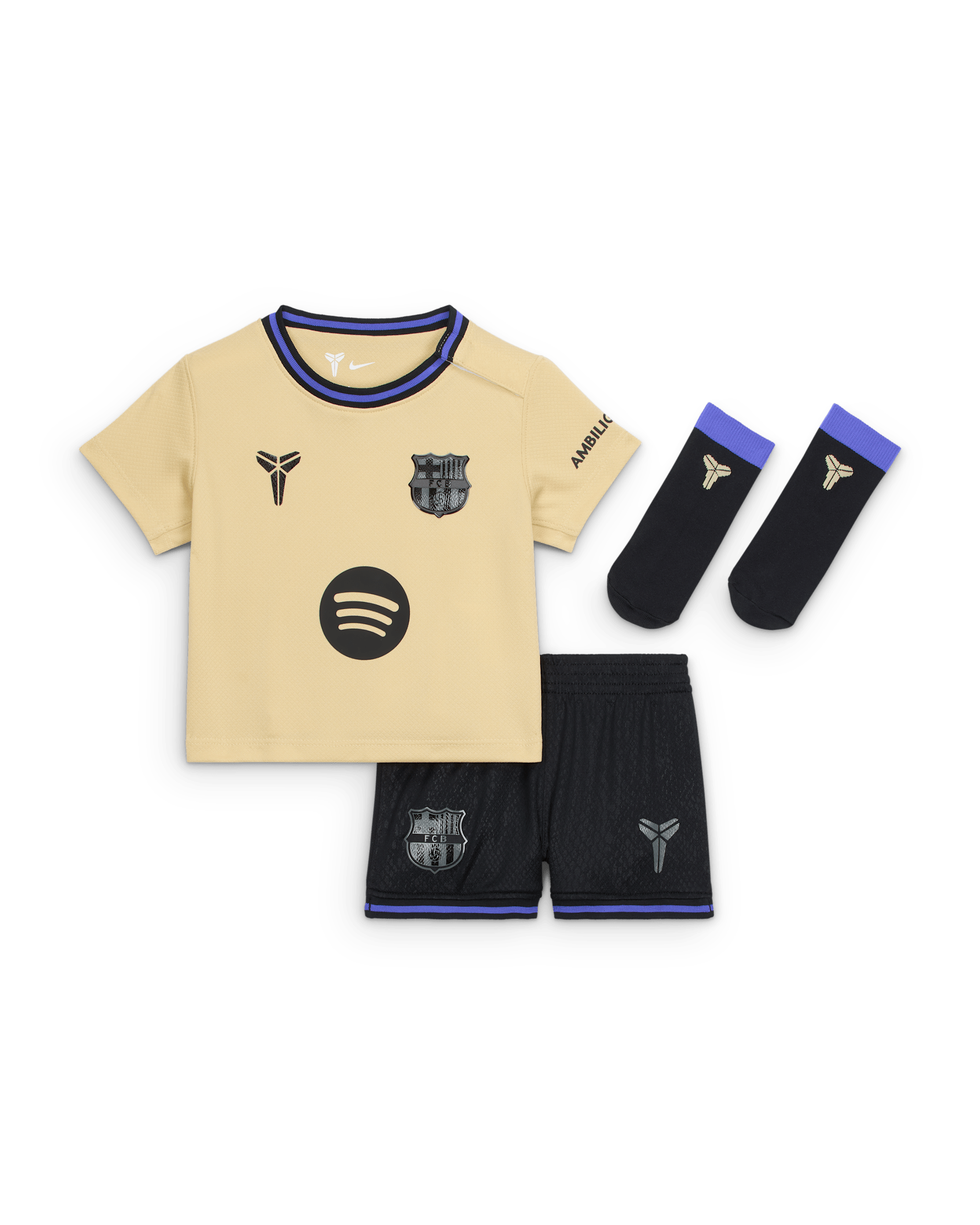 FC Barcelona 2025/26 Stadium Uit Kobe driedelig replicavoetbaltenue voor baby's/peuters - Team Gold/Persian Violet/Zwart/Zwart