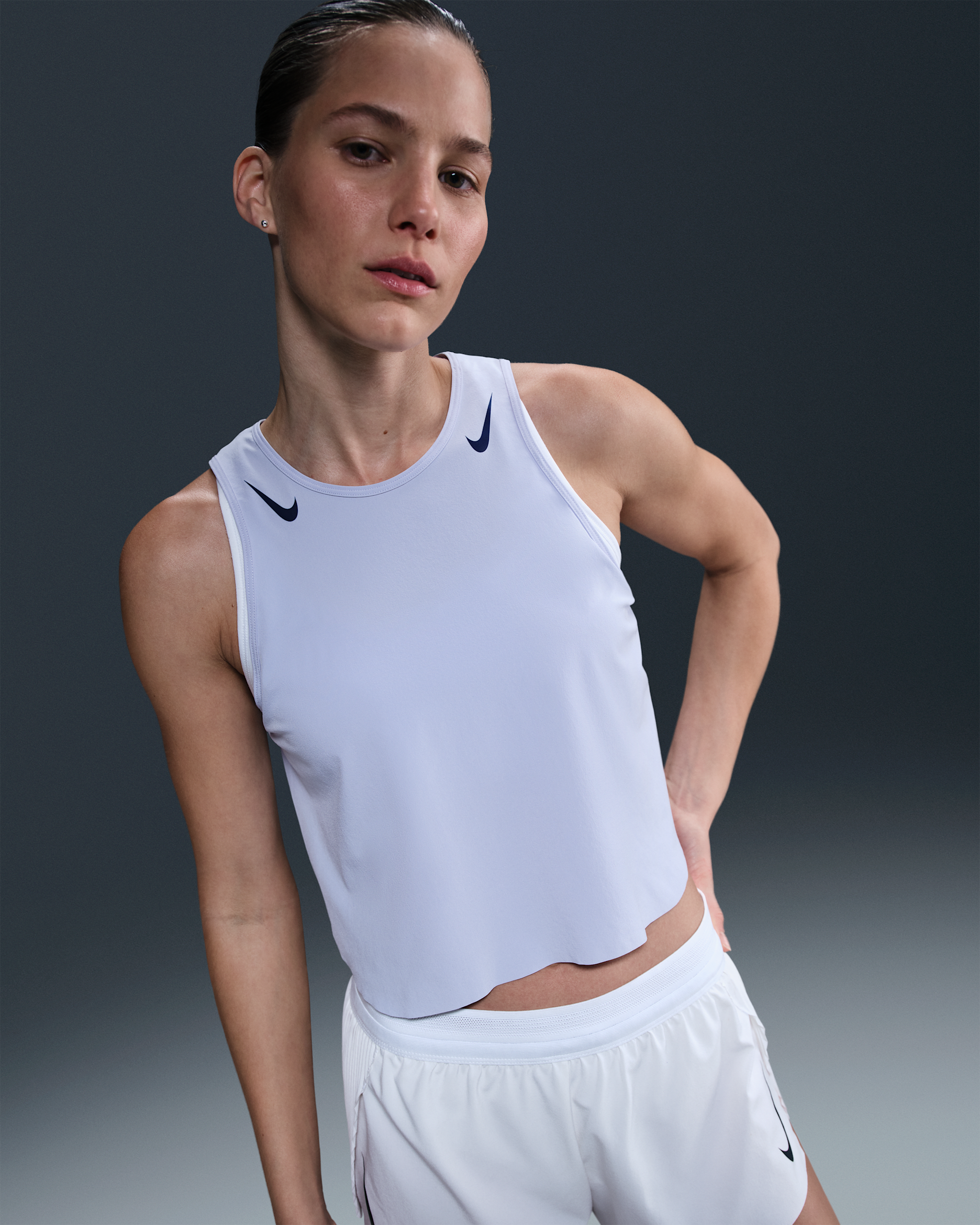 Débardeur court de running Dri-FIT ADV Nike AeroSwift pour femme - Ghost/Blue Void