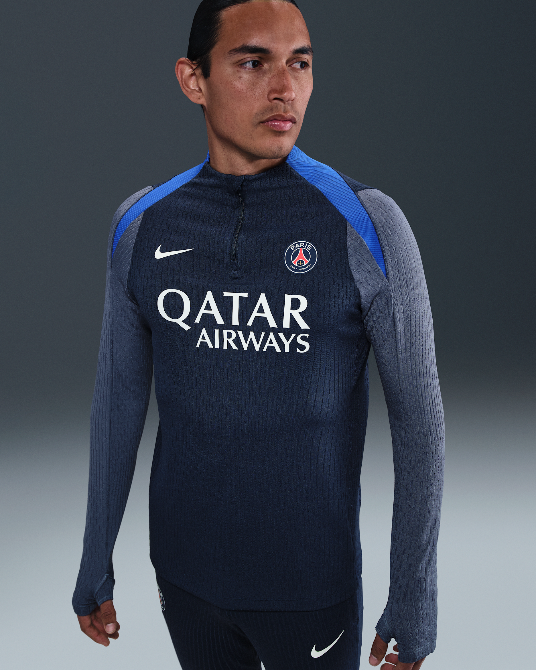 Maskinstrikket Paris Saint-Germain Strike Elite Nike Dri-FIT ADV-fodboldtræningstrøje til mænd - Midnight Navy/Diffused Blue/Hyper Royal/hvid