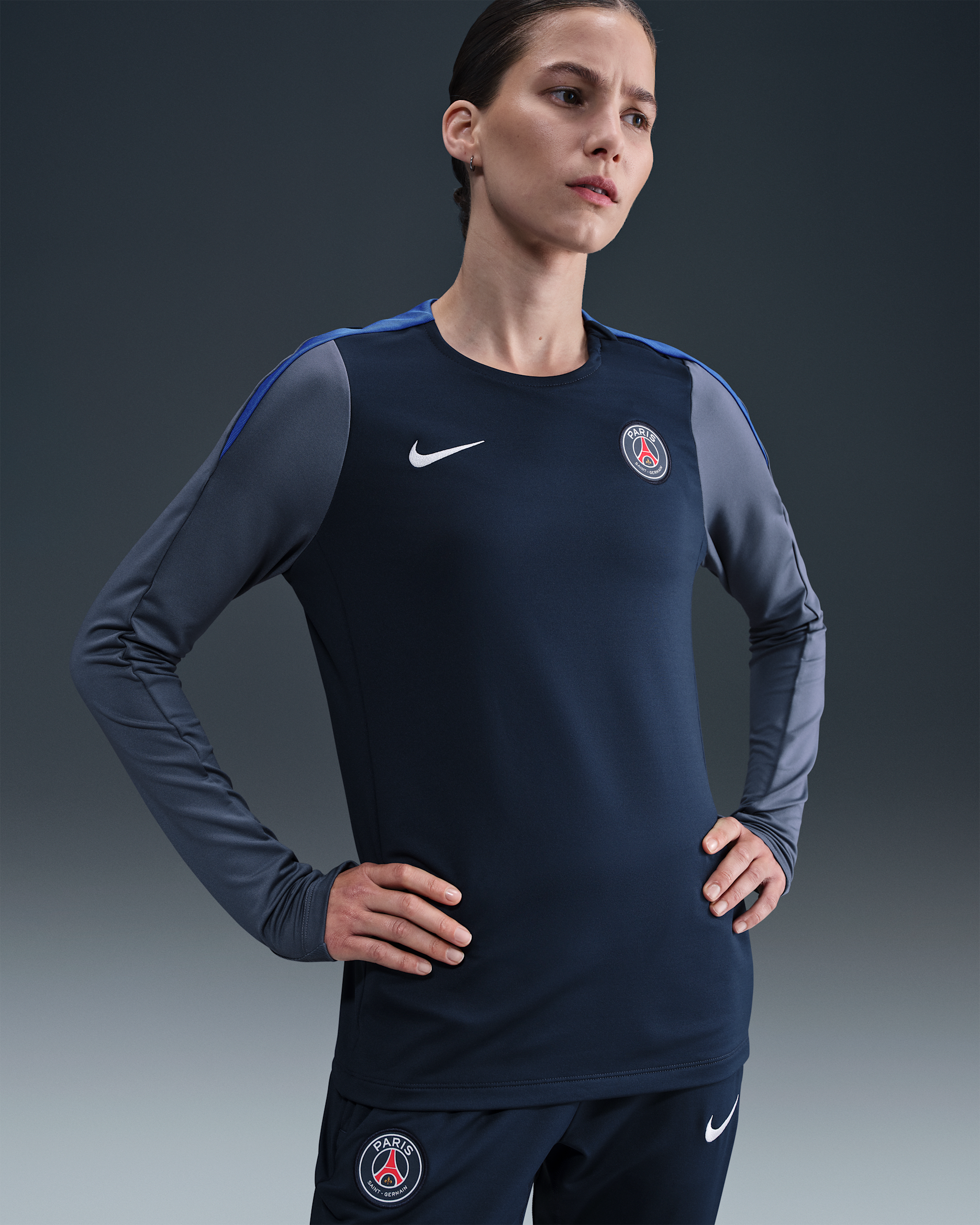 Paris Saint-Germain Strike Women's Nike Dri-FIT Football Crew-Neck Knit Top - Midnight Navy/Diffused Blue/Hyper Royal/White
