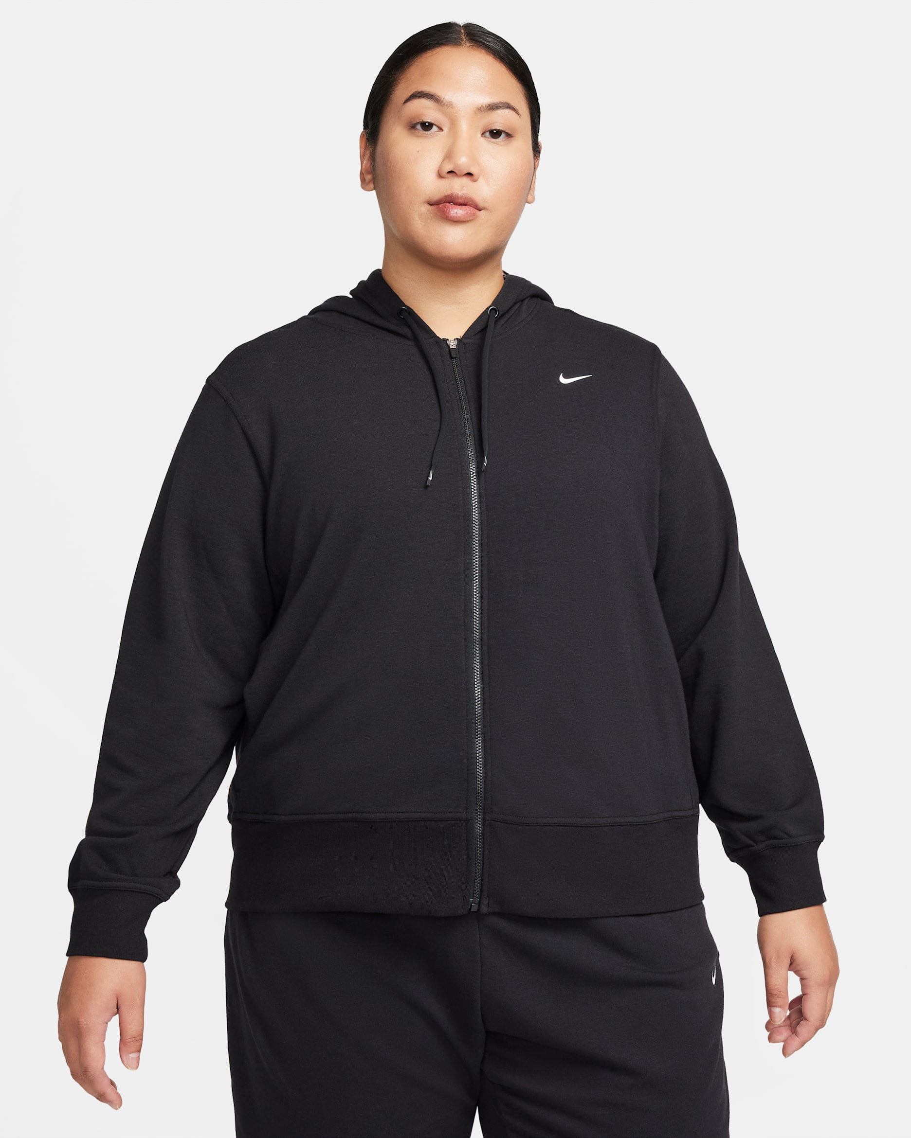 Nike Dri-FIT One Women's Full-Zip French Terry Hoodie (Plus Size) - Black/White