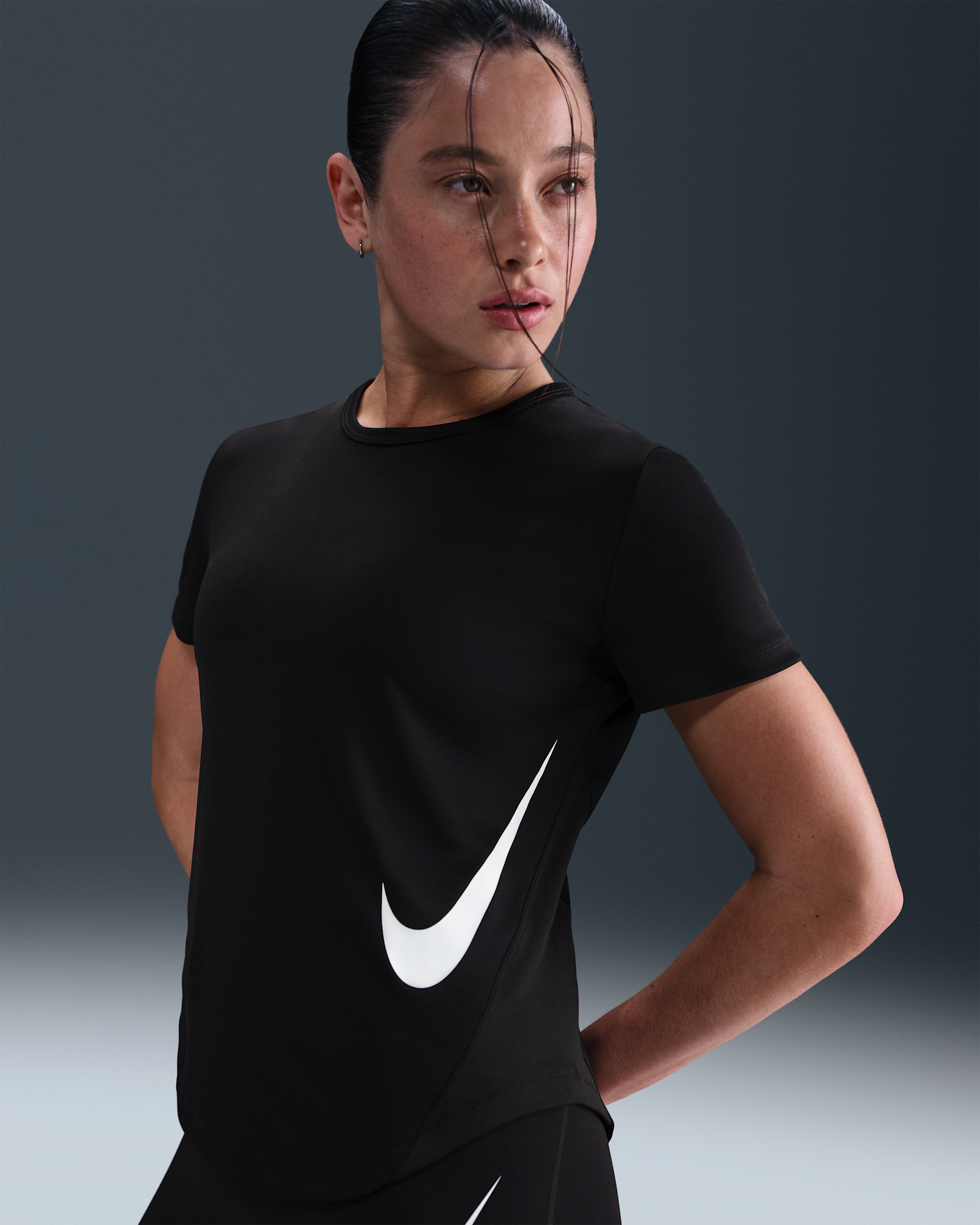 Nike Tempo Swoosh Run Women's Dri-FIT Short-Sleeve Running Top - Black/White