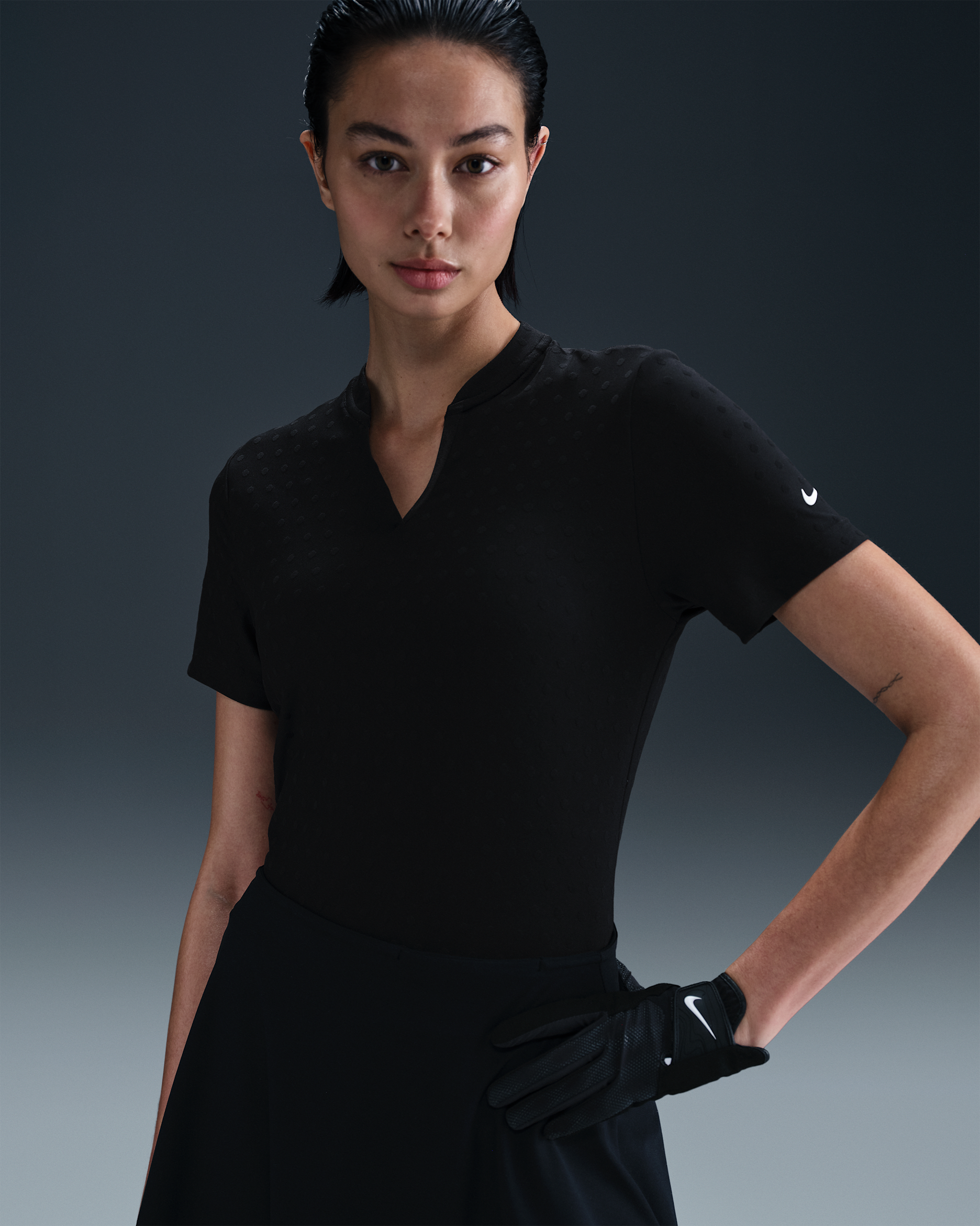 Nike Tour Women's Dri-FIT Short-Sleeve Blade Jacquard Golf Polo - Black/White