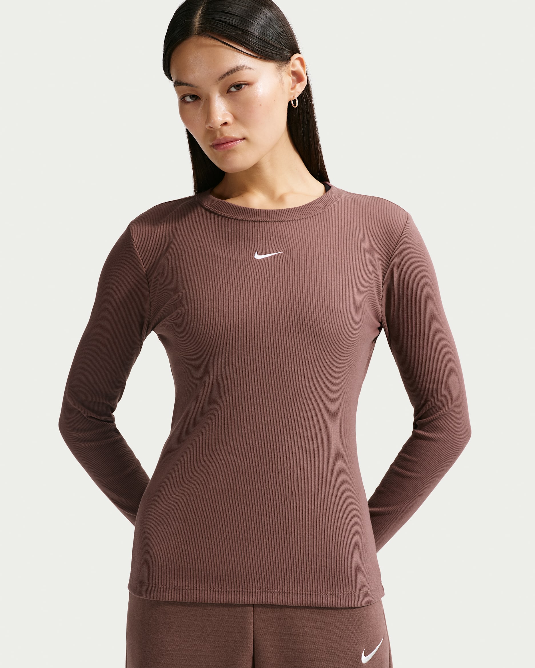 Nike Sportswear Women's Tight Long-Sleeve Ribbed T-Shirt - Tattoo