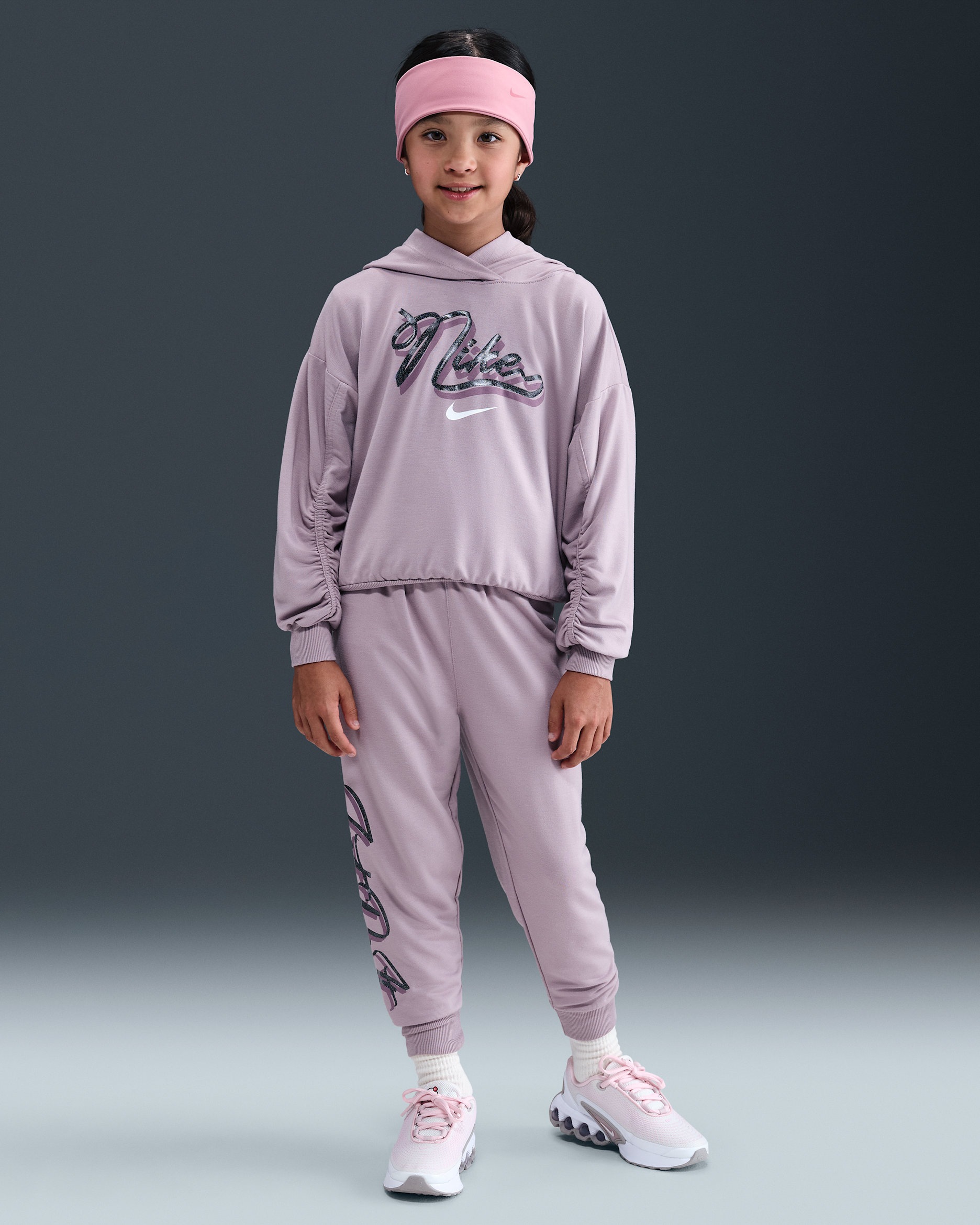 나이키 스우시 온 포인트 리틀키즈 풀오버 후디 앤 조거 세트 - 플럼 포그