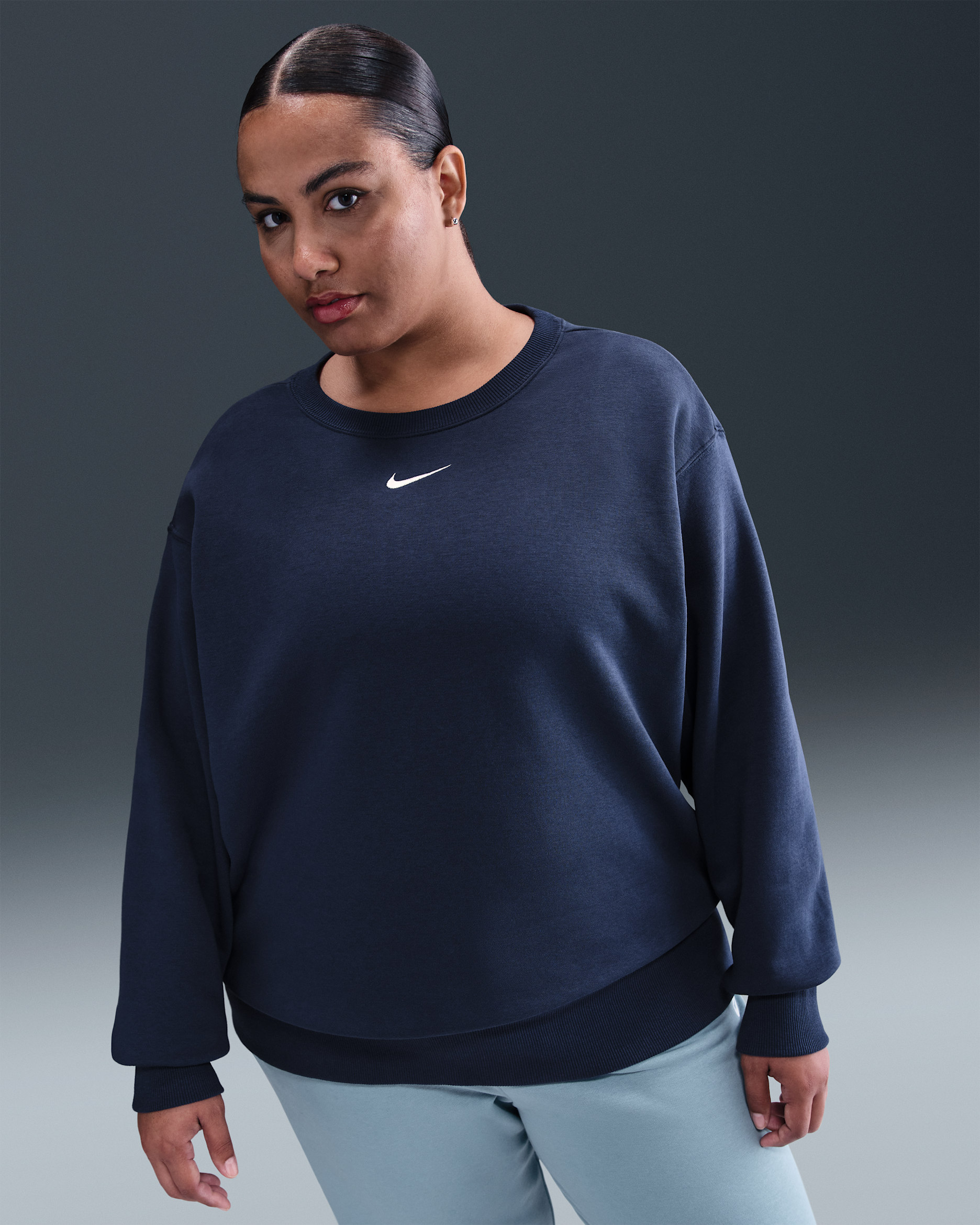 Nike Sportswear Phoenix Fleece Women's Oversized Crew-Neck Sweatshirt (Plus Size) - Midnight Navy/Sail