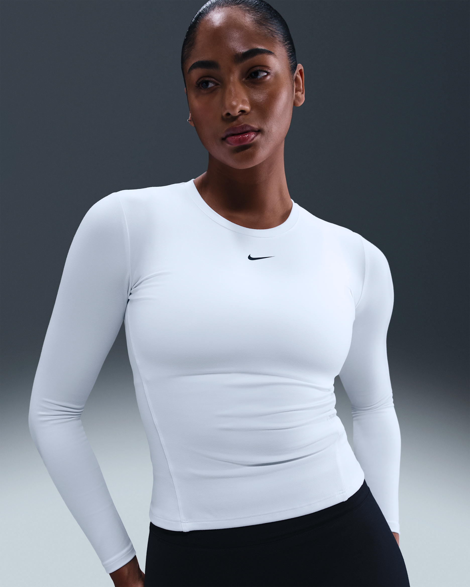 Nike One Dri-FIT szűkített szabású, hosszú ujjú női felső - Fehér/Fekete