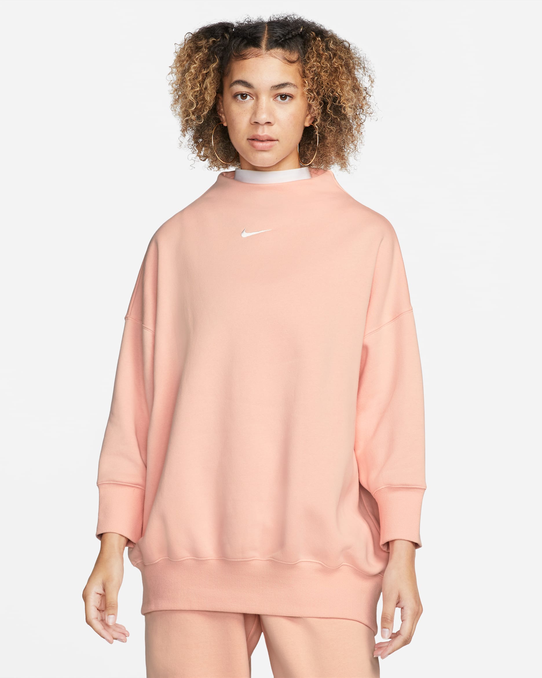 Nike Sportswear Phoenix Fleece Women's Over-Oversized Mock-Neck 3/4-Sleeve Sweatshirt - Arctic Orange/Sail
