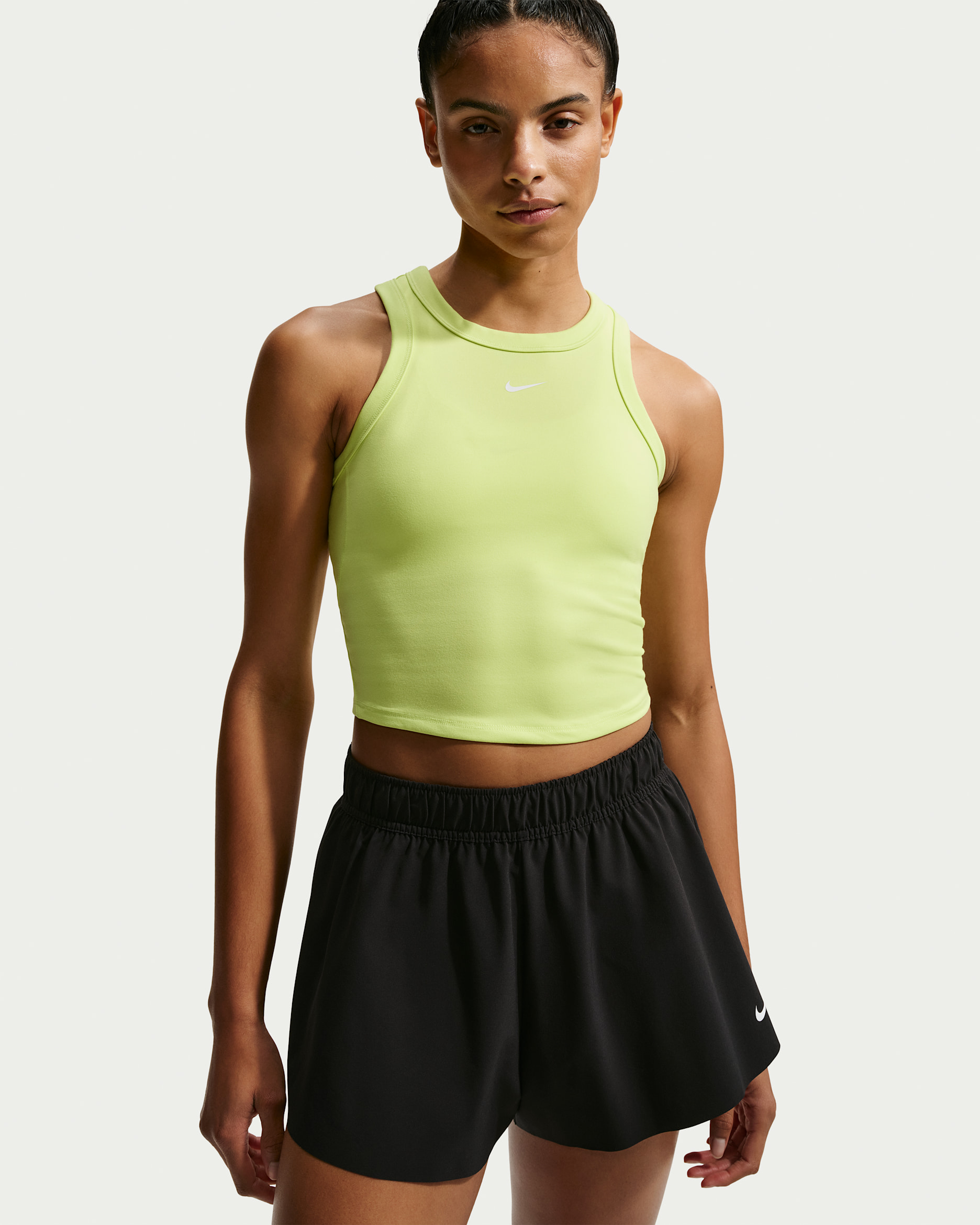 Nike One Fitted Women's Dri-FIT Cropped Tank Top - Light Lemon Twist/White