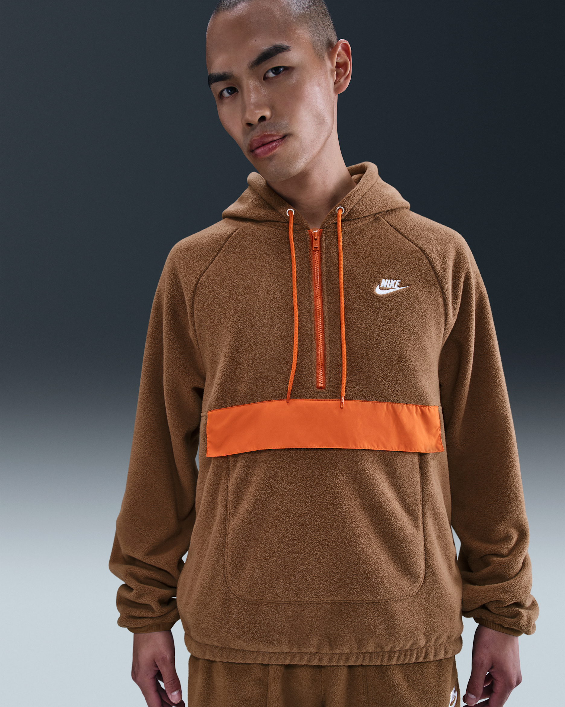 Nike Sportswear Club Men's Winterized Top - Mosswood Brown/Campfire Orange/White