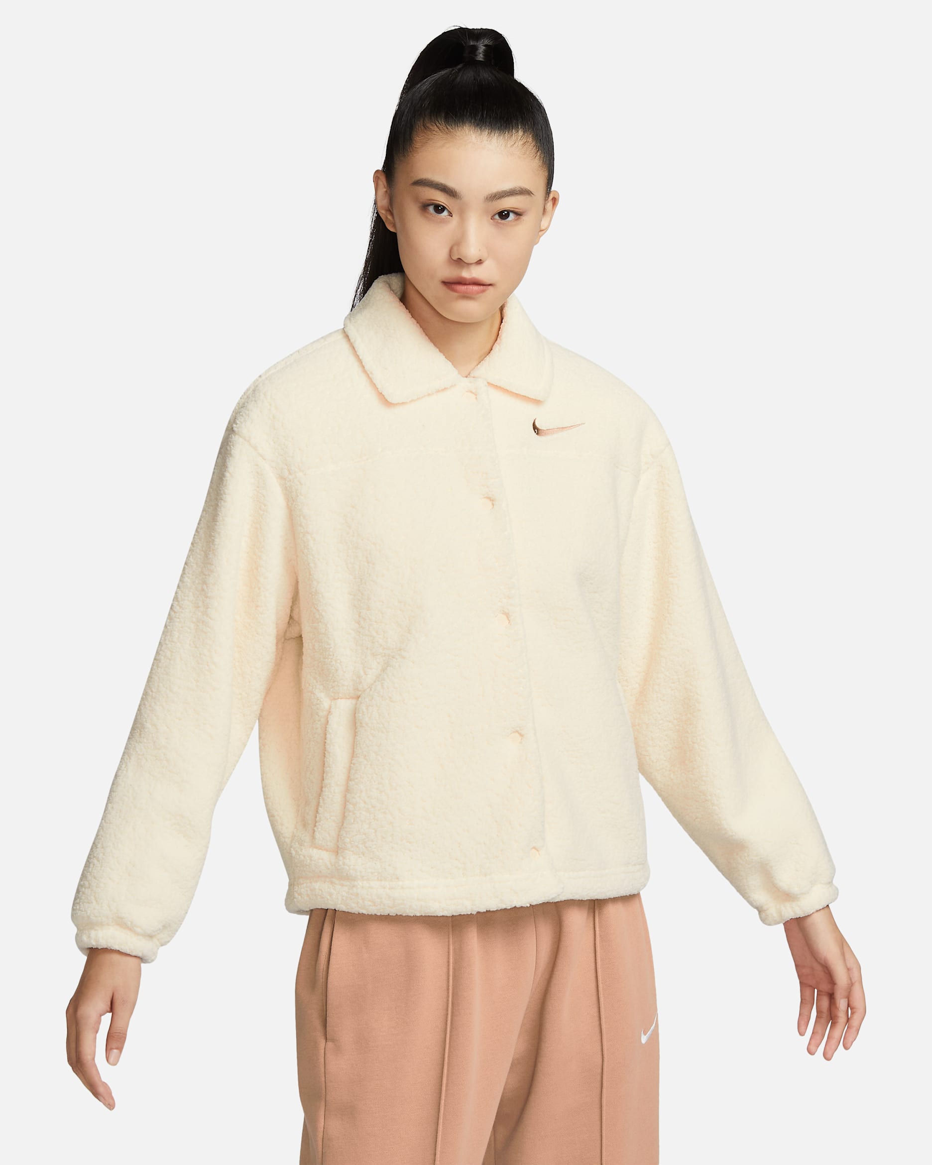 ナイキ スポーツウェア ウィメンズ カラード ハイパイル ジャケット - ココナッツミルク/ヘンプ