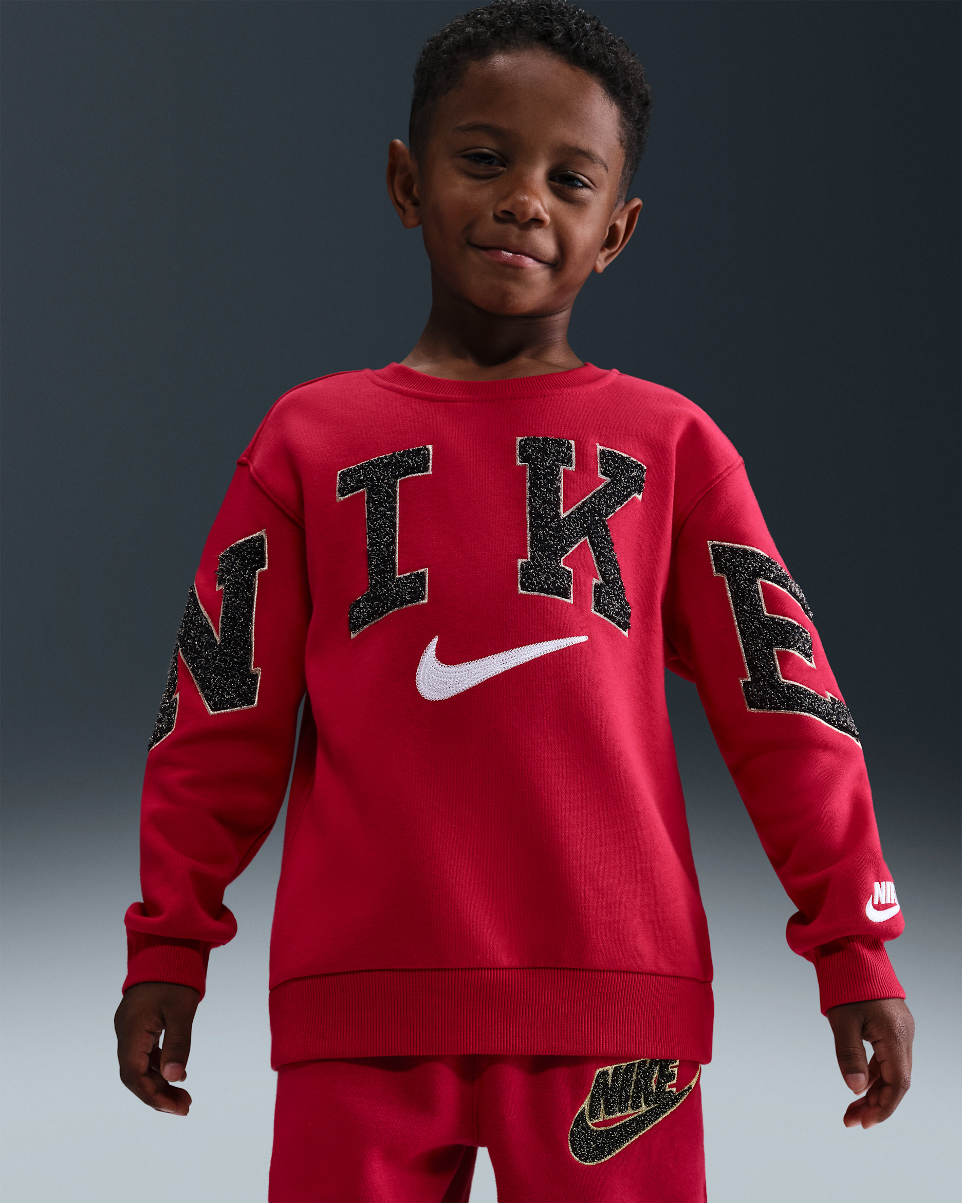 Nike Club Little Kids' Chenille Fleece Crew - Gym Red