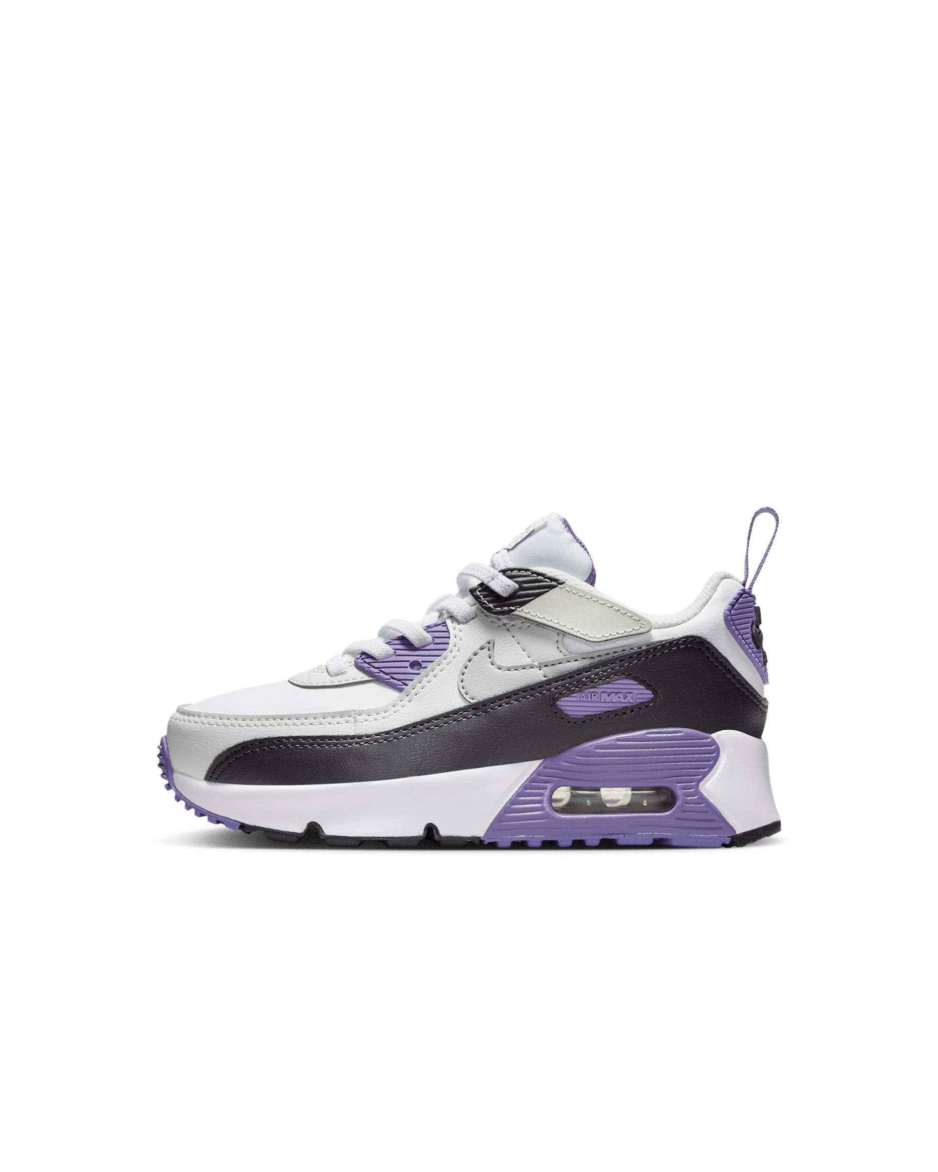 Tenis para niños de preescolar Nike Air Max 90 EasyOn - Blanco/Amatista empolvado/Polvo fotón/Gris humo claro