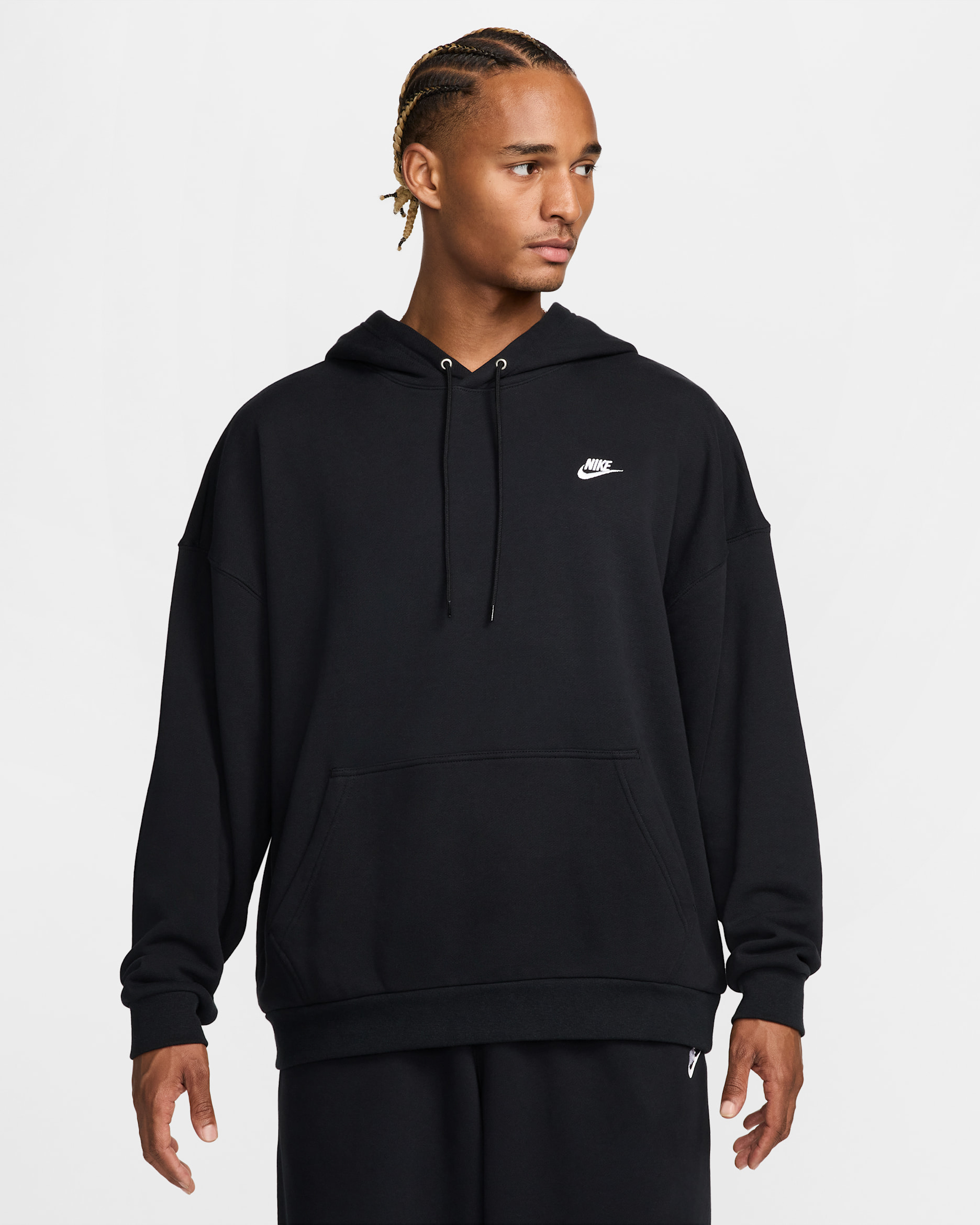 Sweat à capuche oversize en molleton Nike Club Fleece pour homme - Noir/Noir/Blanc