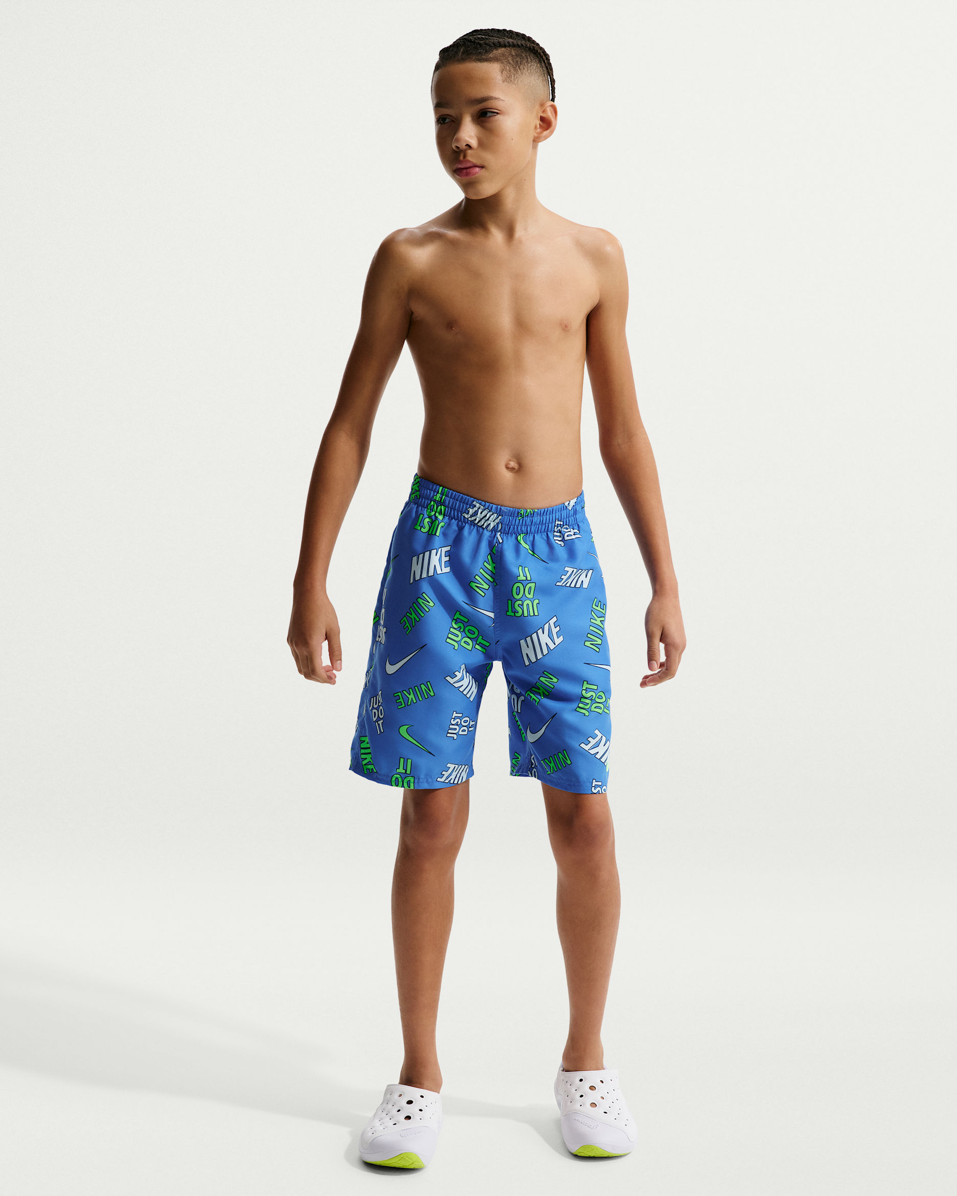 Shorts de playa o alberca con forro de ropa interior de 18 cm para niño talla grande Nike Swim Breaker - Azul cristal/Azul cristal/Azul cristal/Verde voltaje