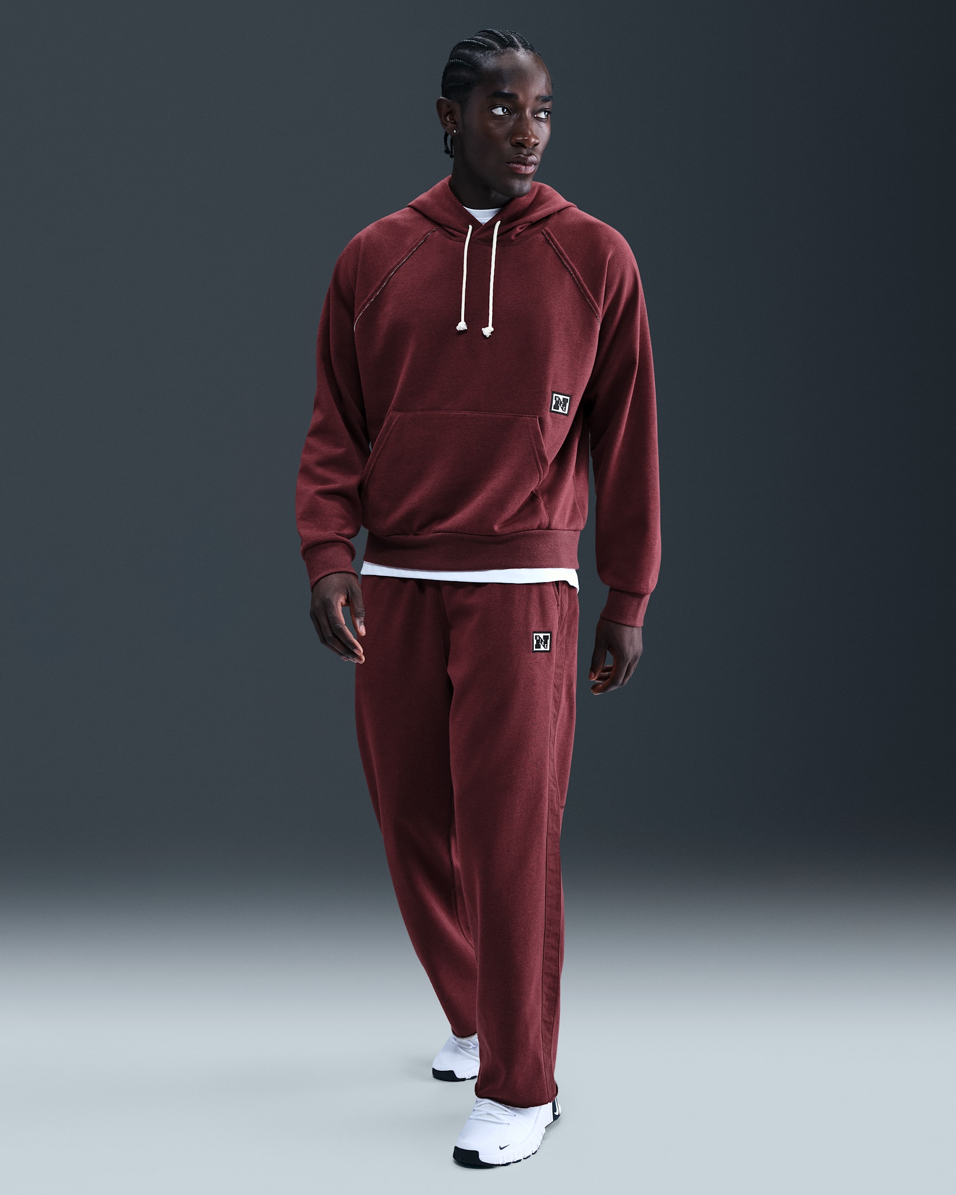 Calças de treino de lã cardada Dri-FIT Nike Gym Heritage para homem - Vermelho Team escuro/Heather/Pale Ivory/Vermelho Team escuro
