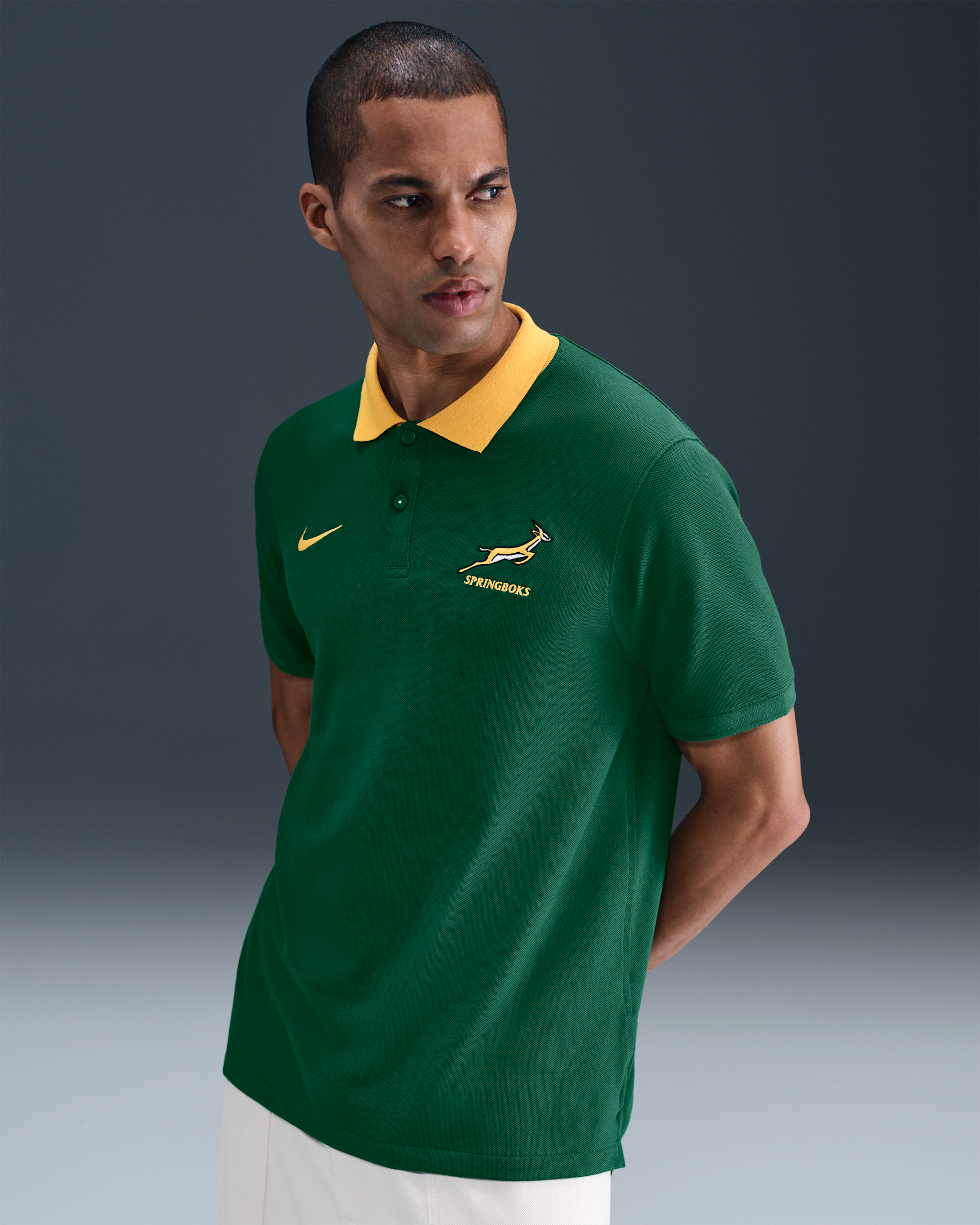 Springboks Polo de rugbi de teixit de piqué Nike - Home - Gorge Green/University Gold