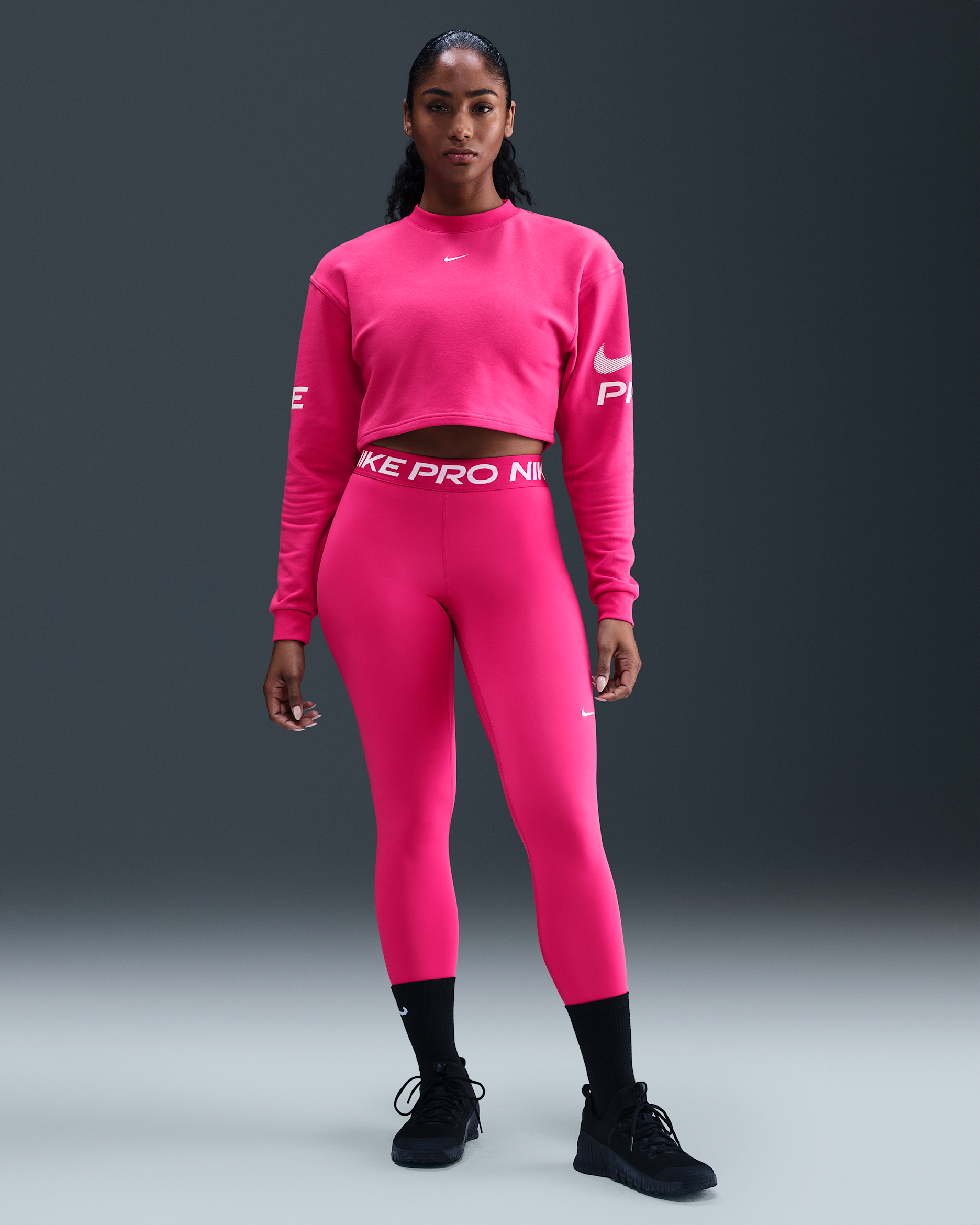 Nike Pro Women's Mid-Rise Mesh-Panelled Leggings - Rush Pink/White