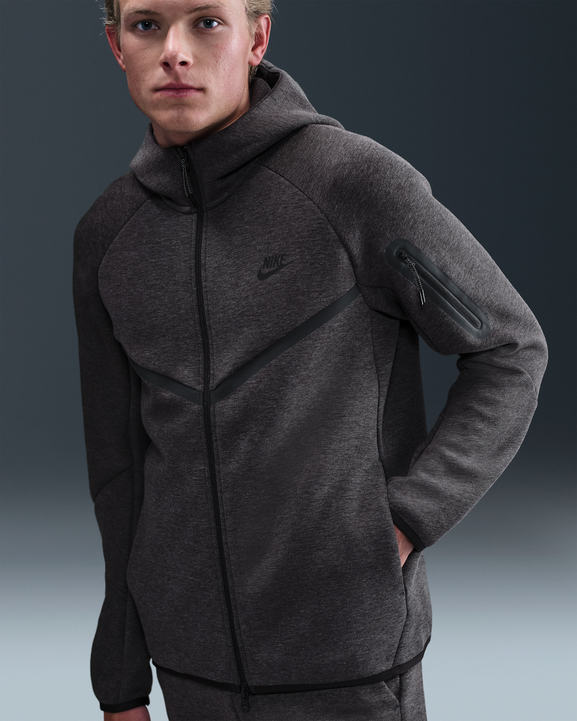 Nike Tech Men's Fleece Windrunner Full-Zip Jacket - Black Heather/Black