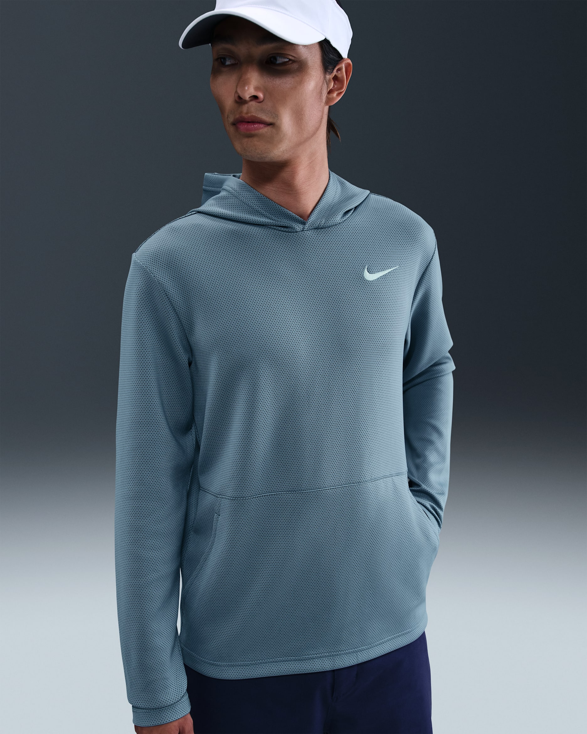 Nike Victory Men's Dri-FIT Therma Flex Golf Hoodie - Smokey Blue/Black/Mint Foam