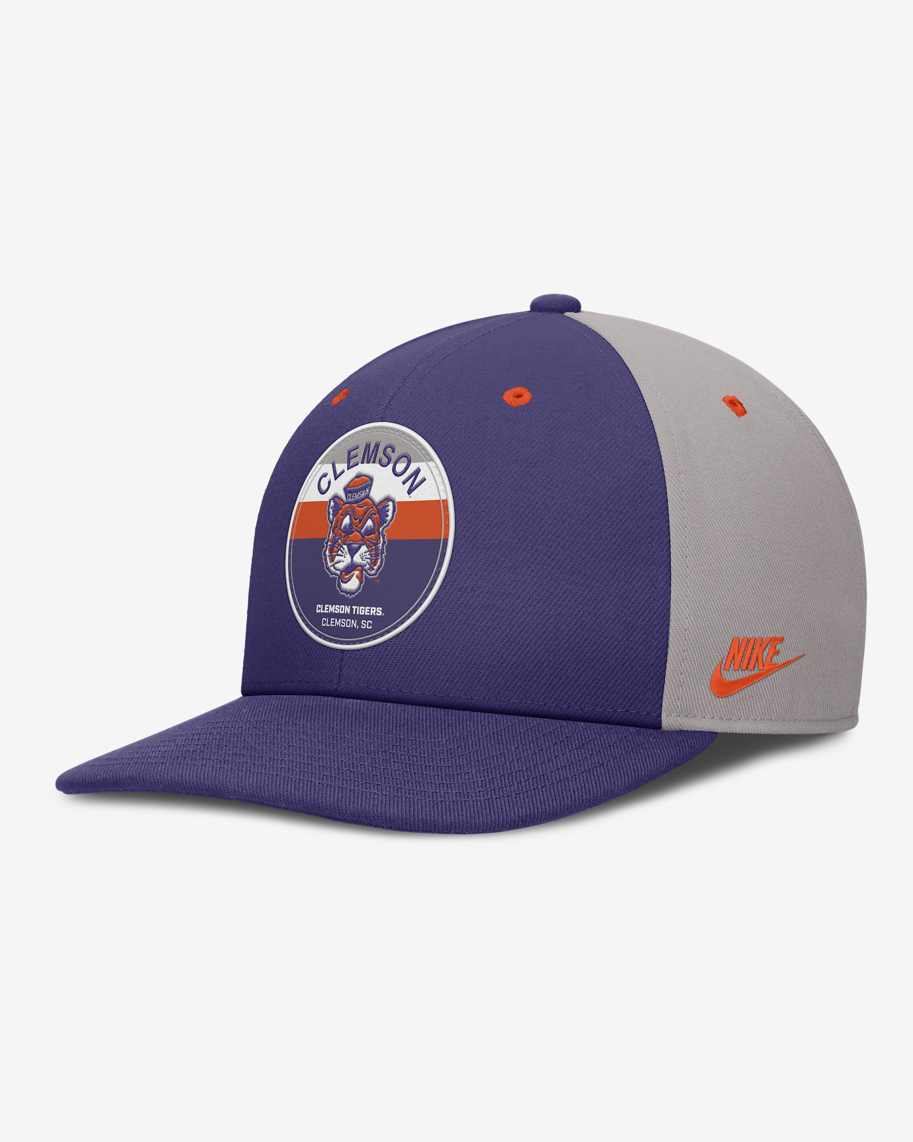 Gorra universitaria Nike Dri-FIT ajustable para hombre Clemson Athletic Prep Pro - Morado