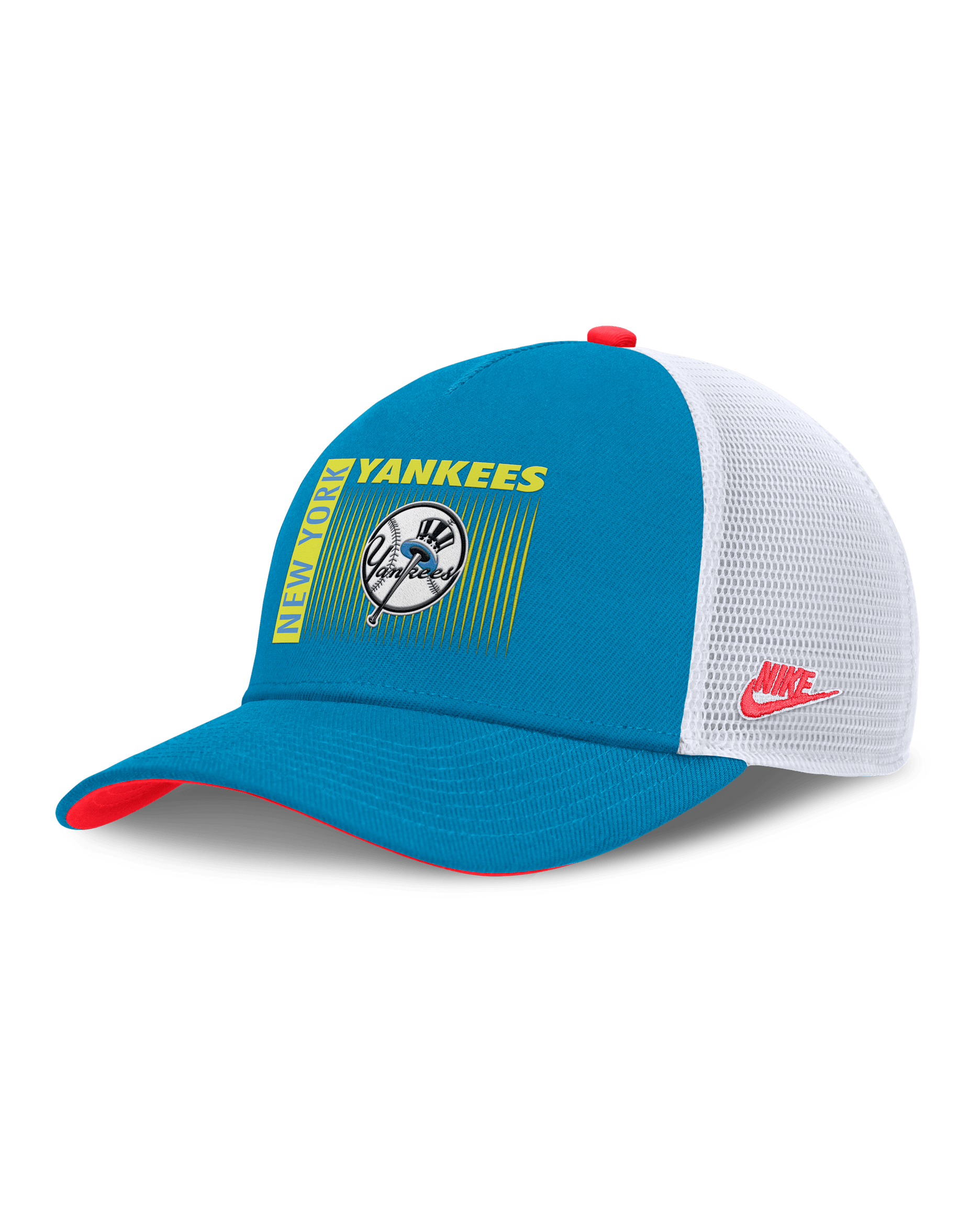 Gorra de rejilla Nike Dri-FIT de la MLB ajustable para hombre New York Yankees Neon 90s Rise - Azul
