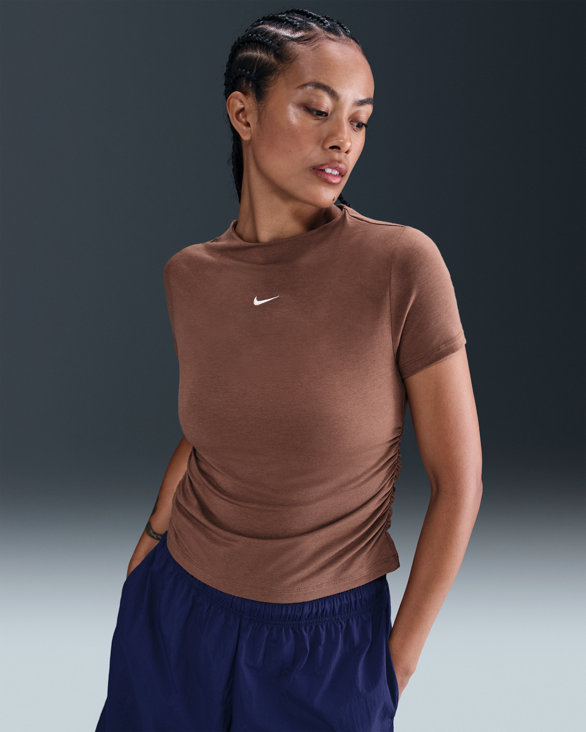 Nike Sportswear Chill Knit Women's Tight Short-Sleeve Mock-Neck Top - Fauna Brown/Sail