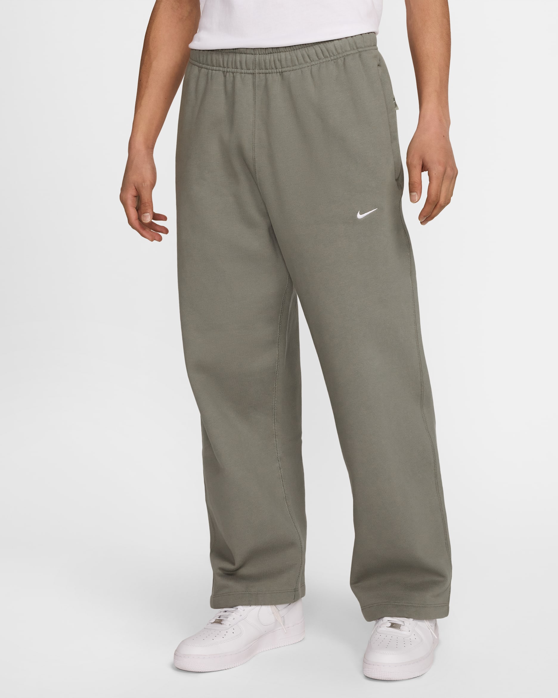 Nike Sportswear Swoosh Men's Open-Hem Fleece Pants - Light Army/White