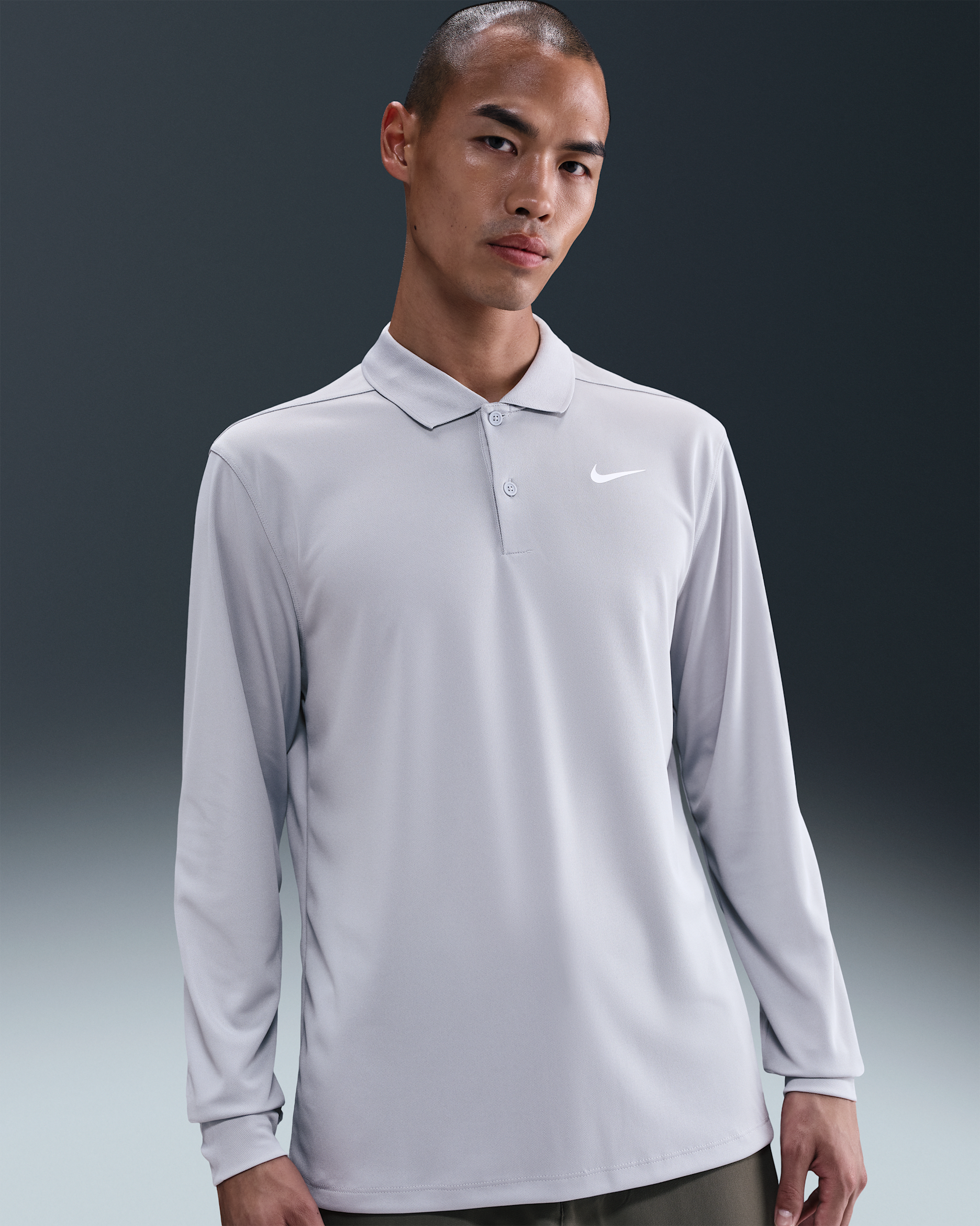 나이키 드라이 핏 빅토리 남성 긴팔 골프 폴로 - 울프 그레이/화이트