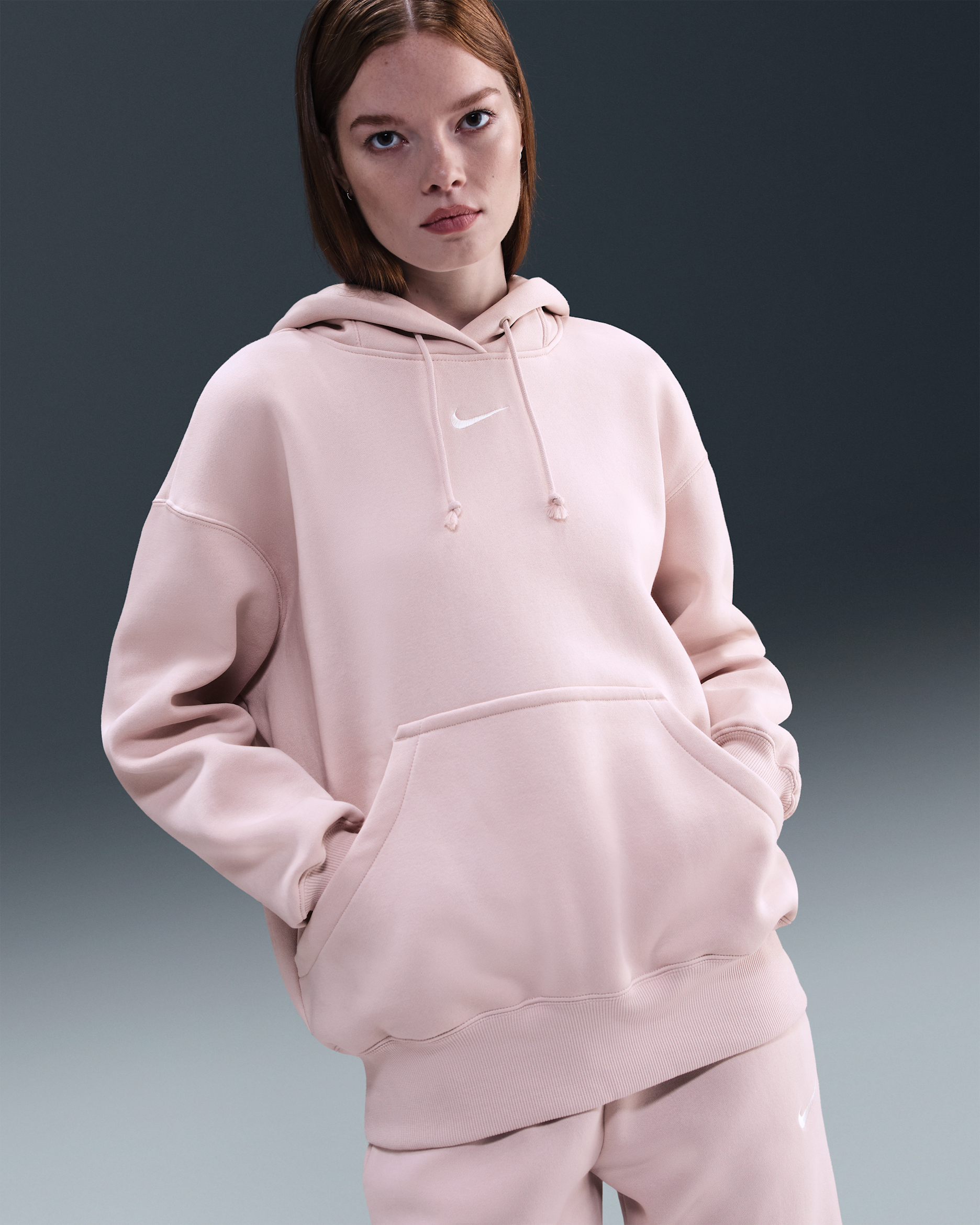 Sudadera con gorro sin cierre oversized para mujer Nike Sportswear Phoenix Fleece - Rojo sedimento/Vela