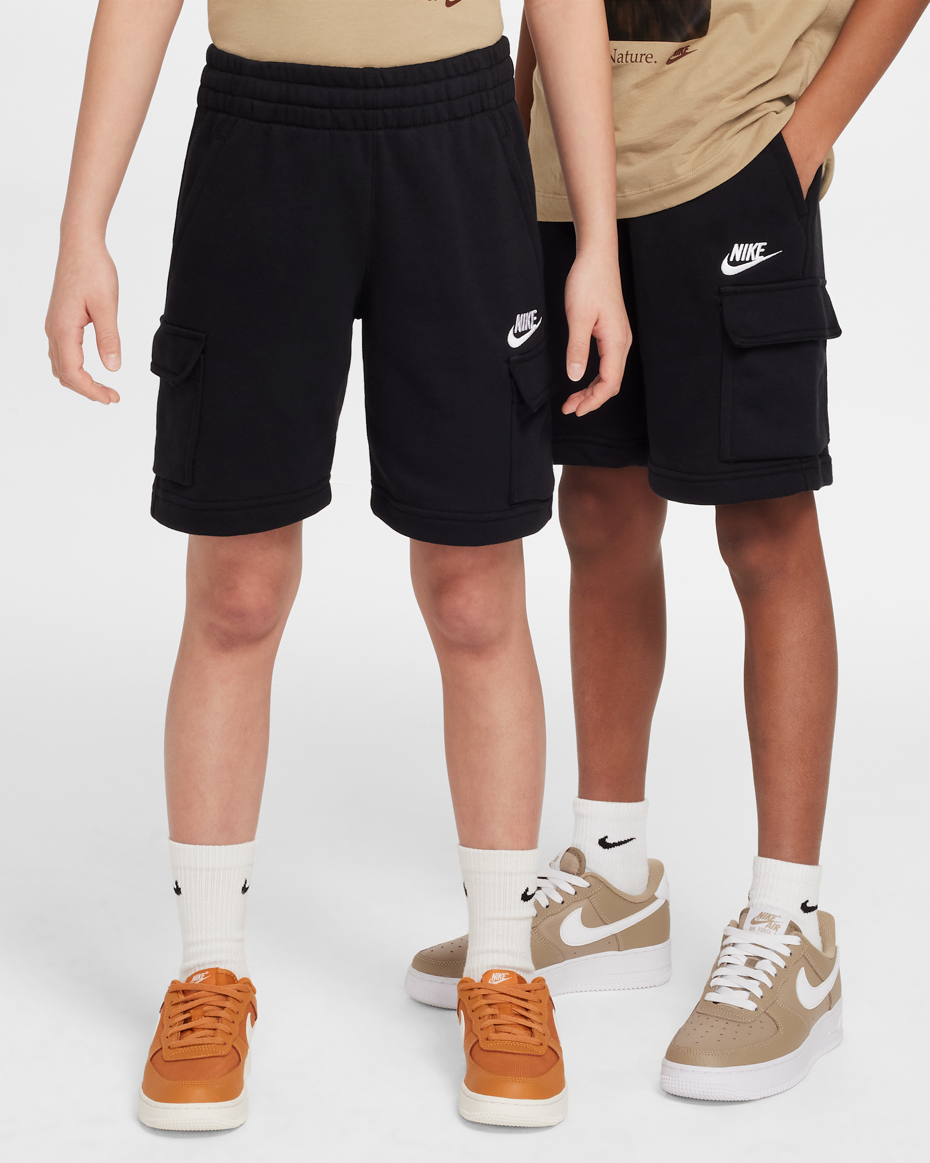 Nike Sportswear Club Older Kids' French Terry Cargo Shorts - Black/Black/White
