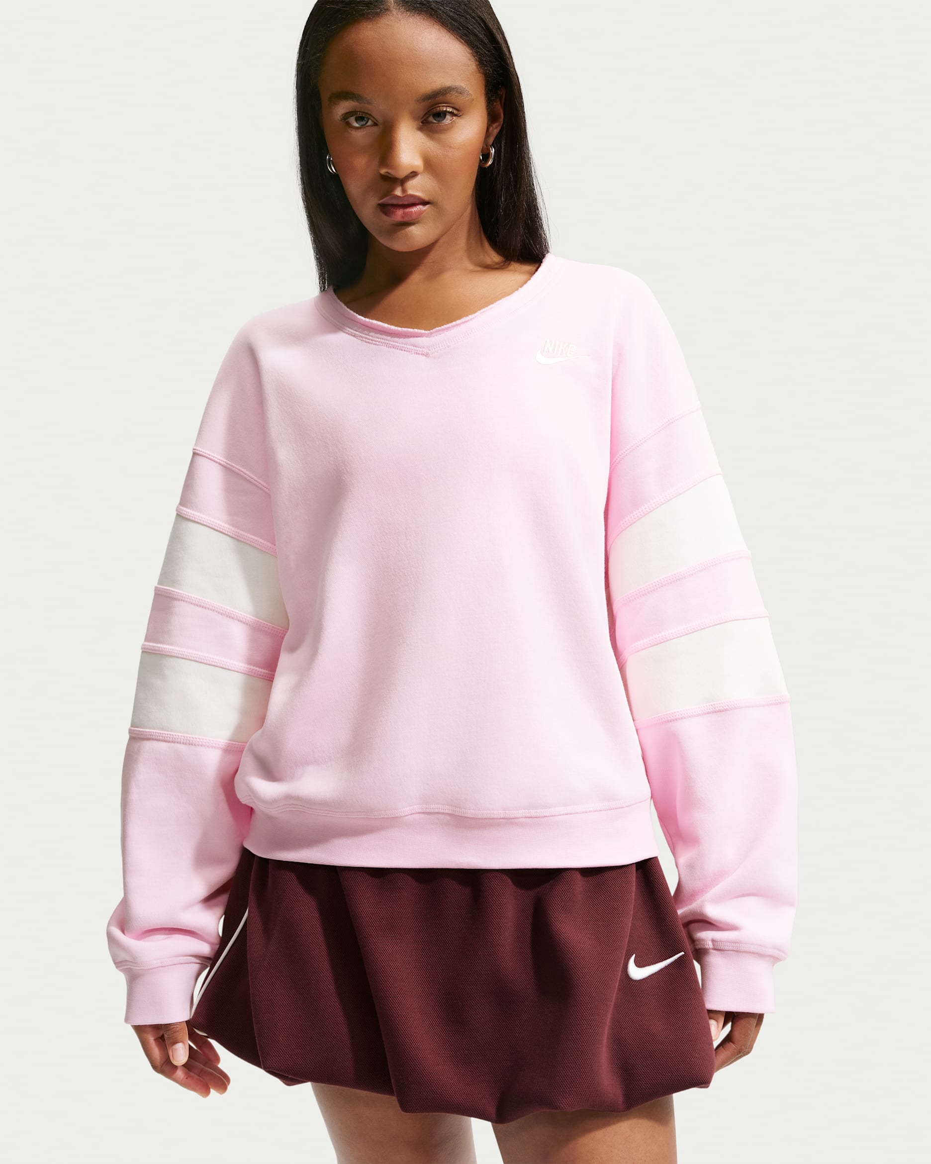 Nike Sportswear Club Fleece Women's Oversized V-Neck Sweatshirt - Pink Foam/Sail/Sail