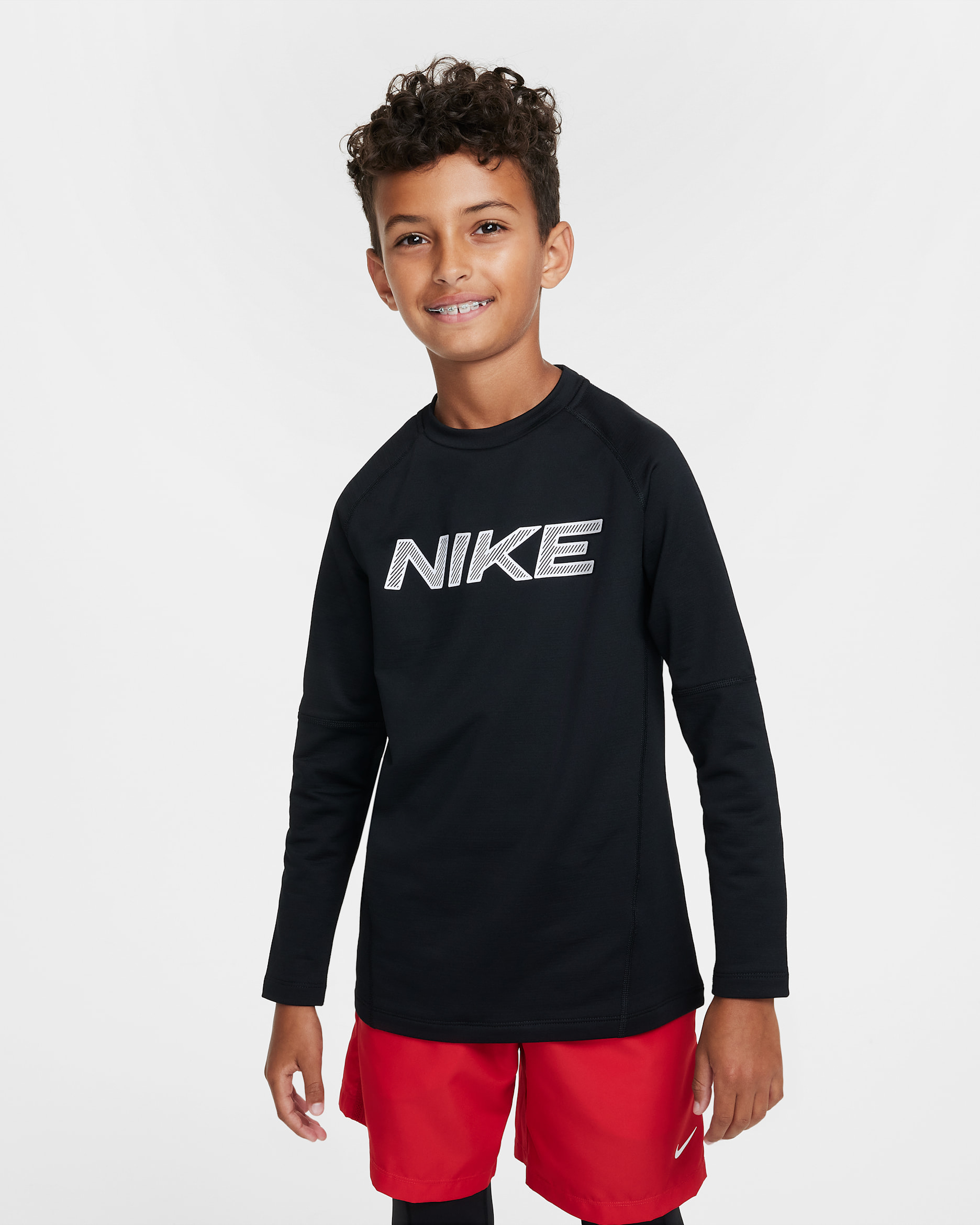 Nike Pro Warm Older Kids' (Boys') Dri-FIT Long-Sleeve Training Top - Black/White