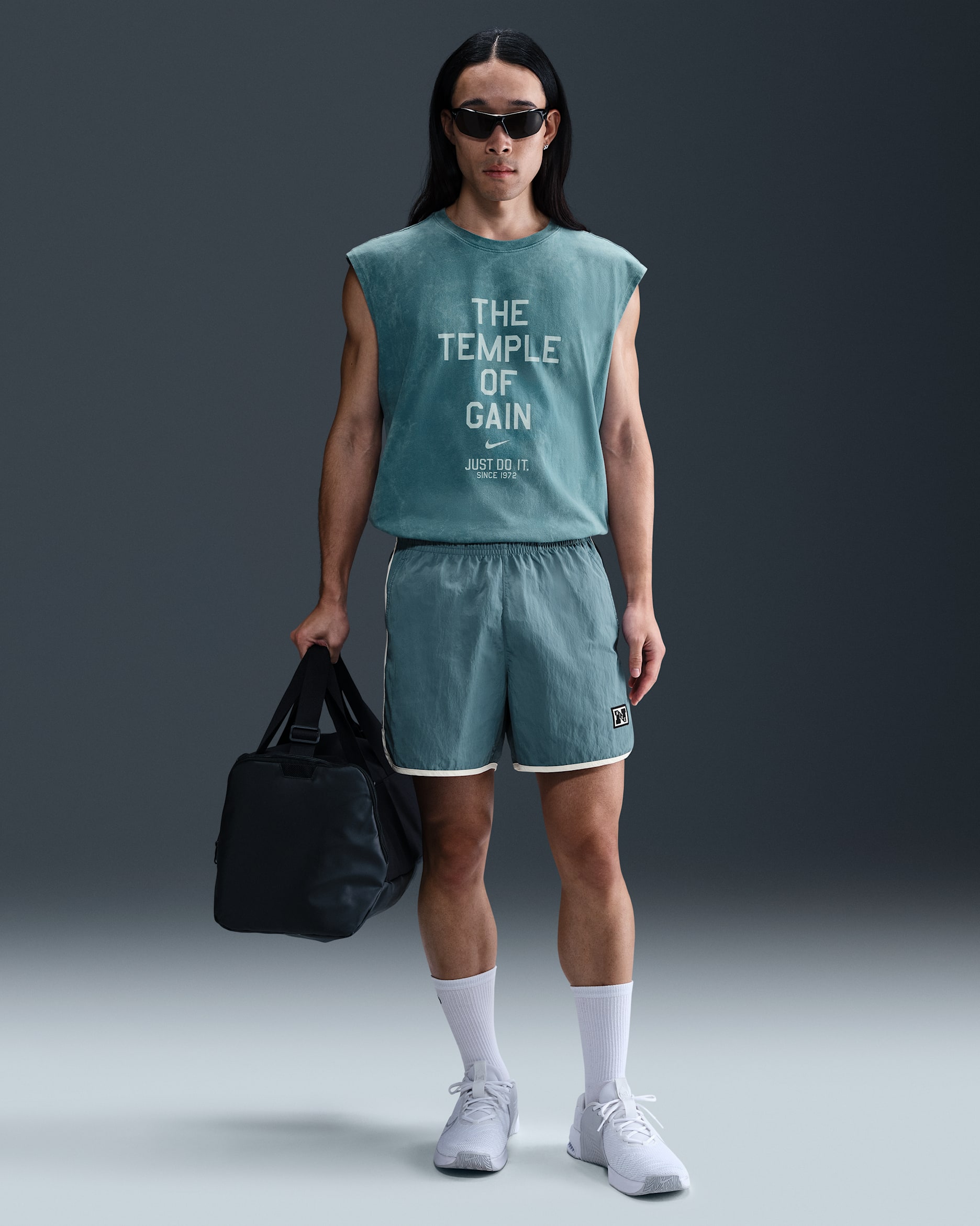 Nike Gym Heritage Men's Dri-FIT 13cm (approx.) Unlined Training Shorts - Smoky Blue/Pale Ivory/Smoky Blue