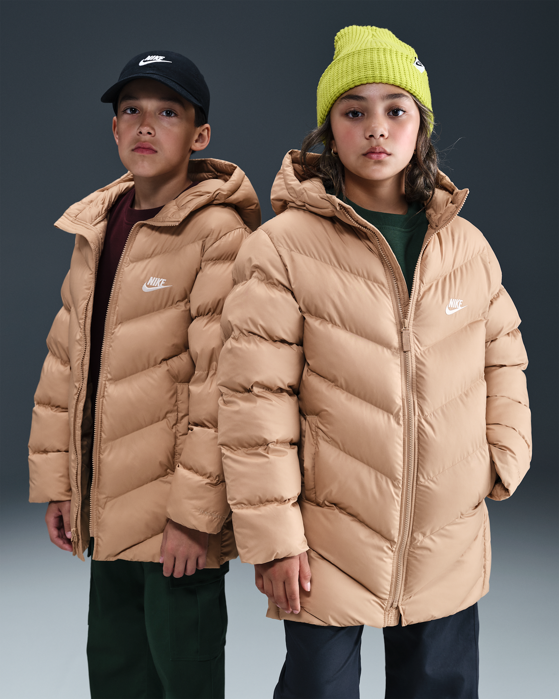 Nike Sportswear All Day Play Big Kids' Therma-FIT Loose-Fit Mid-Length Puffer Jacket - Hemp/White