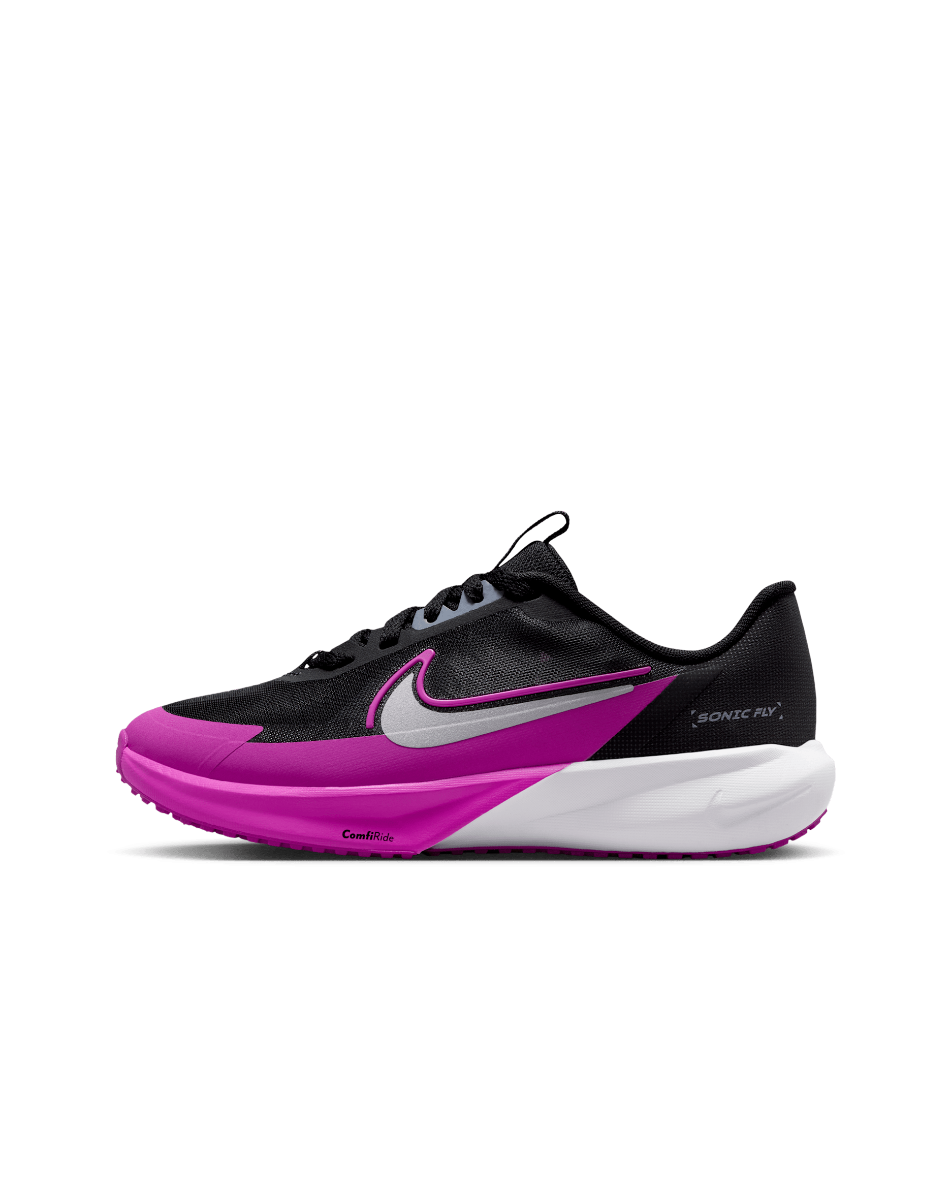 Tenis de correr para niños grandes Nike Sonic Fly - Negro/Morado vivo/Carbón claro/Plata metalizado
