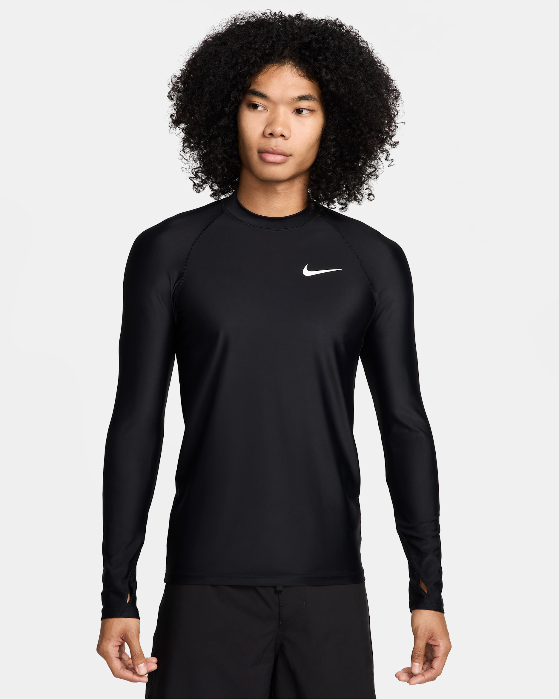 Rashguard de manga larga para hombre Nike Swim Whitewater - Negro/Blanco
