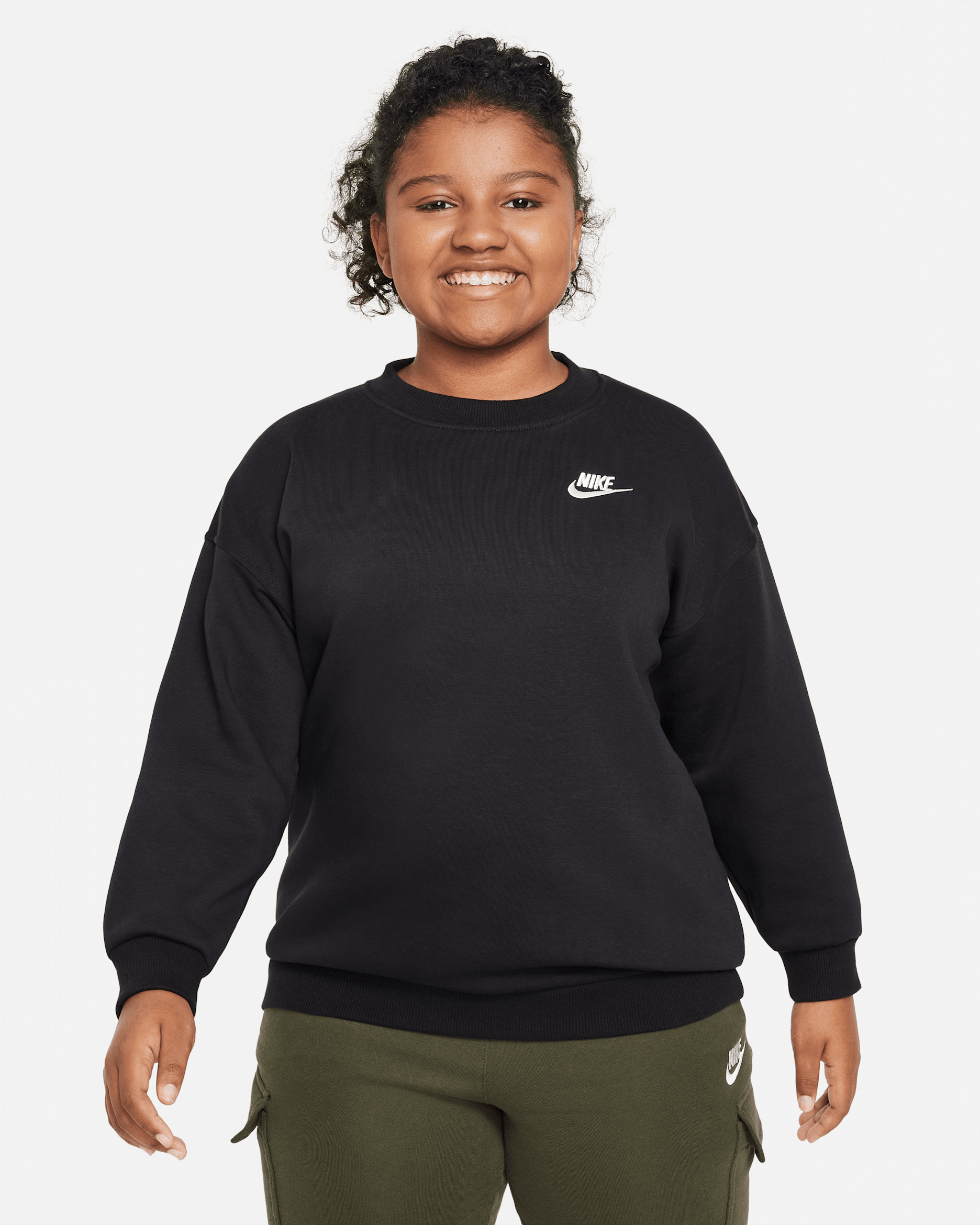 Nike Sportswear Club Fleece Big Kids' Oversized Sweatshirt (Extended Size) - Black/White