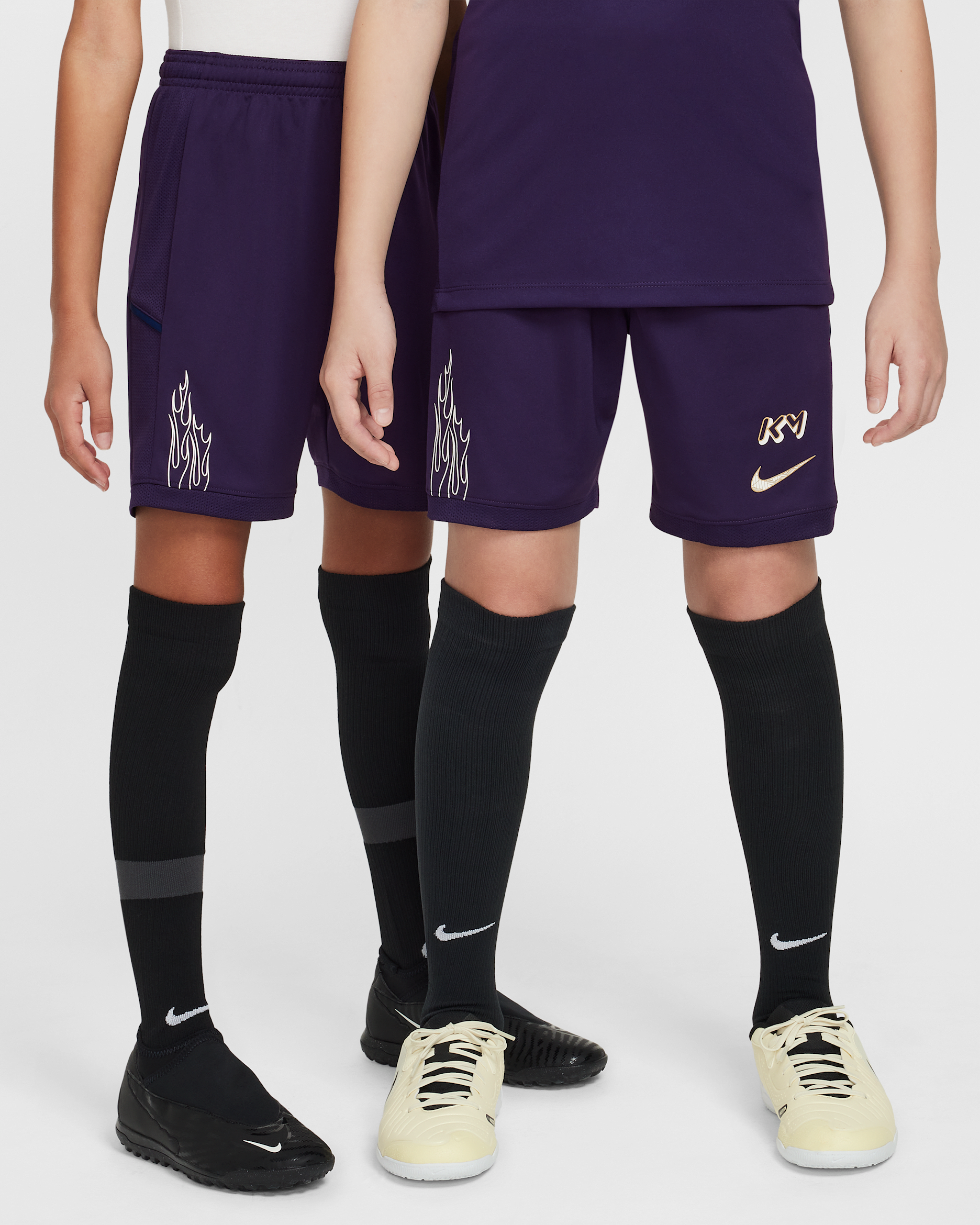 Kylian Mbappé Academy Older Kids' Dri-FIT Football Shorts - Grand Purple/Grand Purple/Blue Void/Metallic Gold