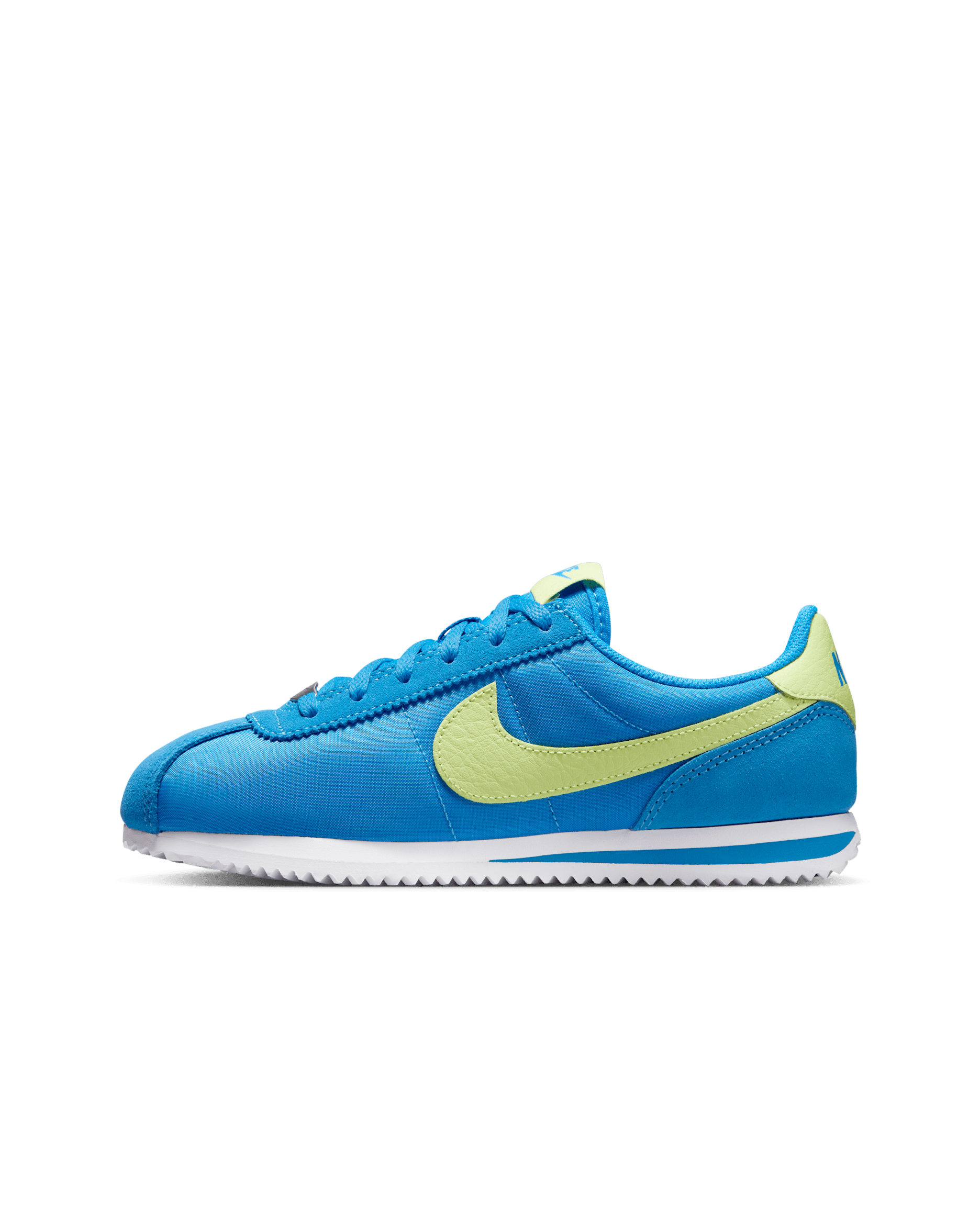 Tenis para niños grandes Nike Cortez - Azul foto/Blanco/Toque de limón claro