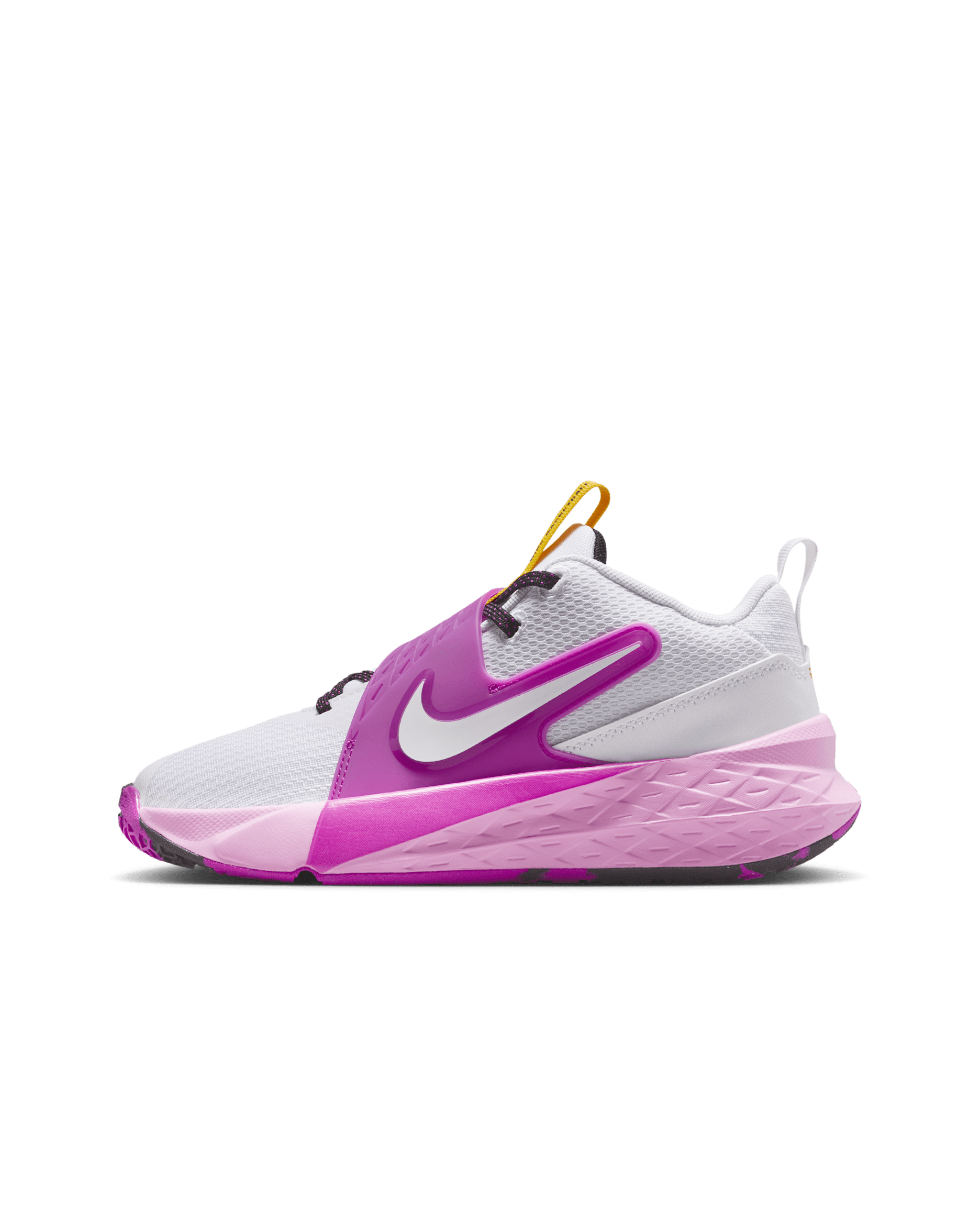 Nike Team Hustle D 12 Older Kids' Basketball Shoes - White/University Gold/Vivid Purple/White