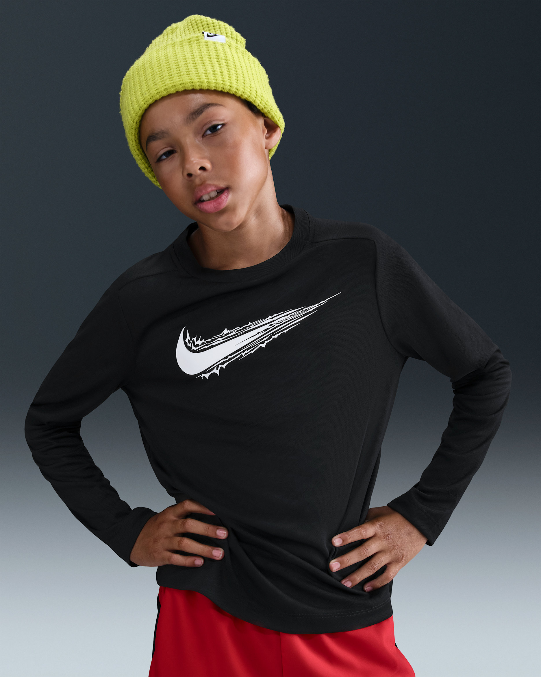 Nike Multi Big Kids' (Boys') Dri-FIT Long-Sleeve Top - Black/White