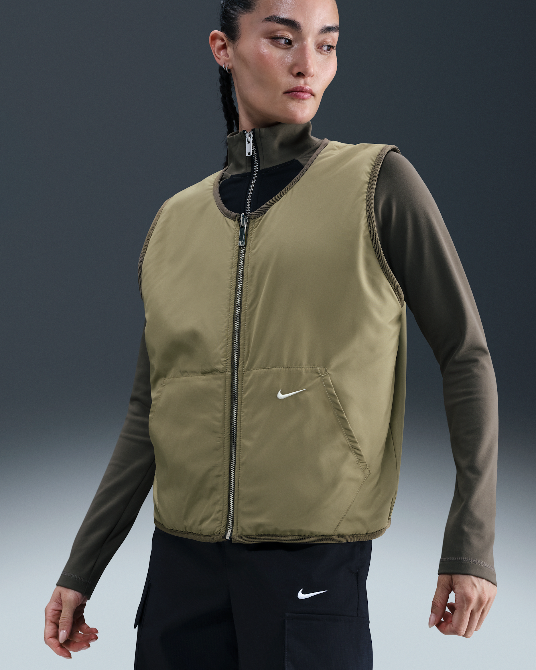 ナイキ スポーツウェア ウィメンズ ハイパイル フリース ベスト - ミディアムオリーブ/ニュートラルオリーブ