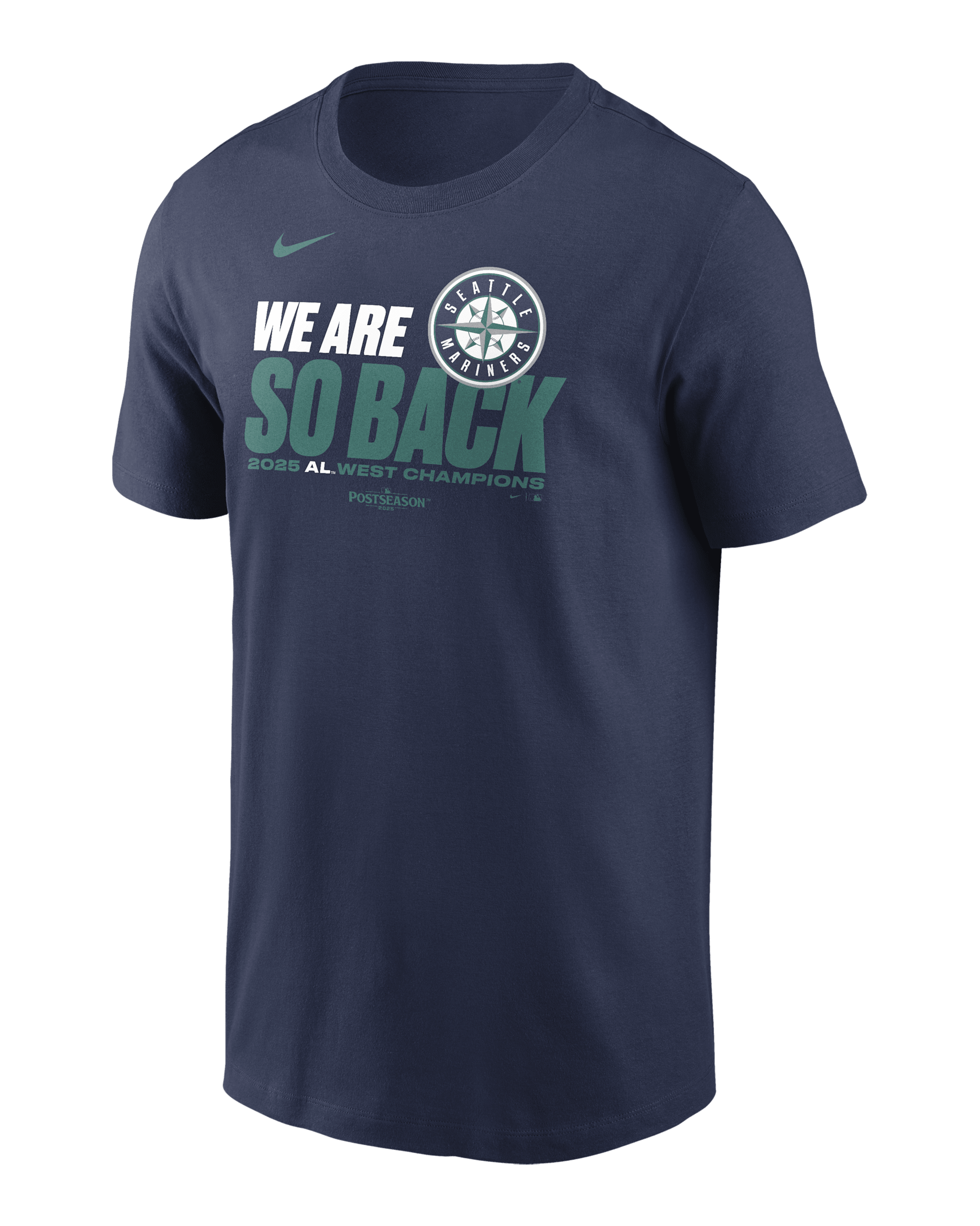 Playera Nike de la MLB para hombre Seattle Mariners 2025 American League West Champions - Azul marino